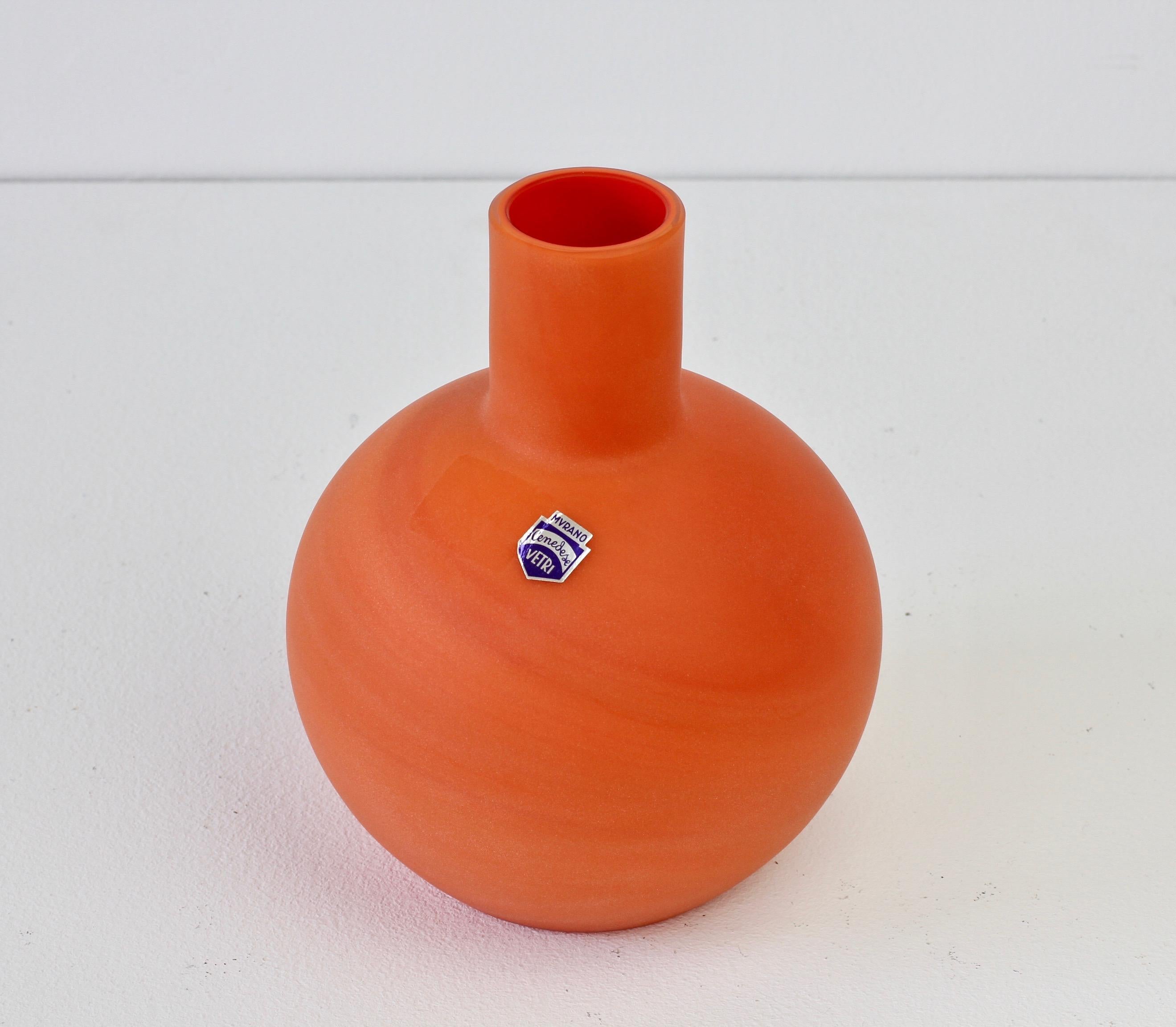 Mid-Century Modern Cenedese Vintage Italian Orange Satin Murano Matt Art Glass Vase