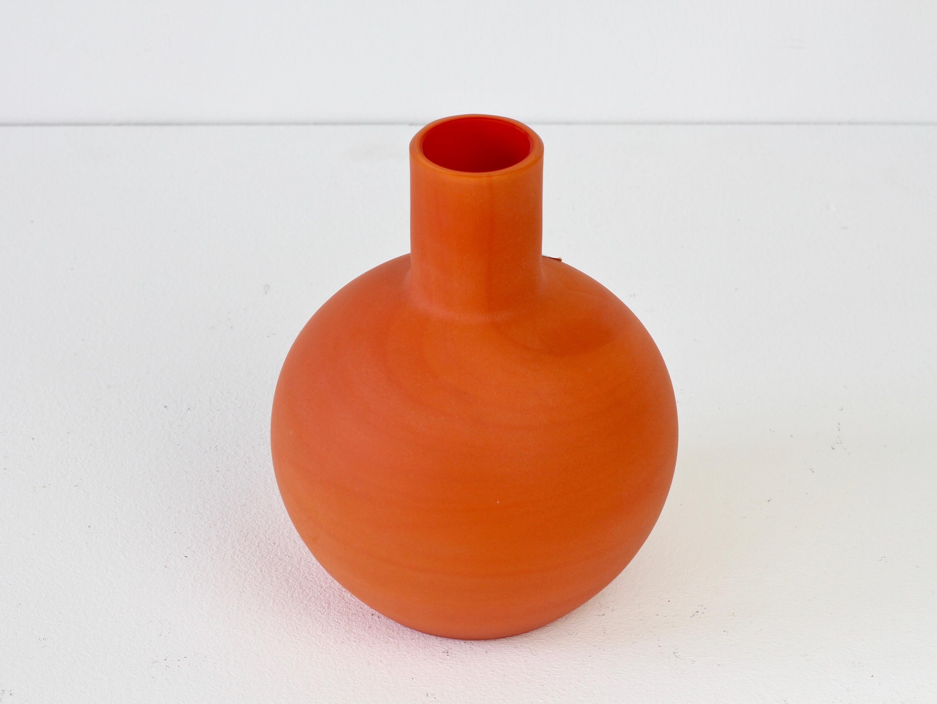 20th Century Cenedese Vintage Italian Orange Satin Murano Matt Art Glass Vase