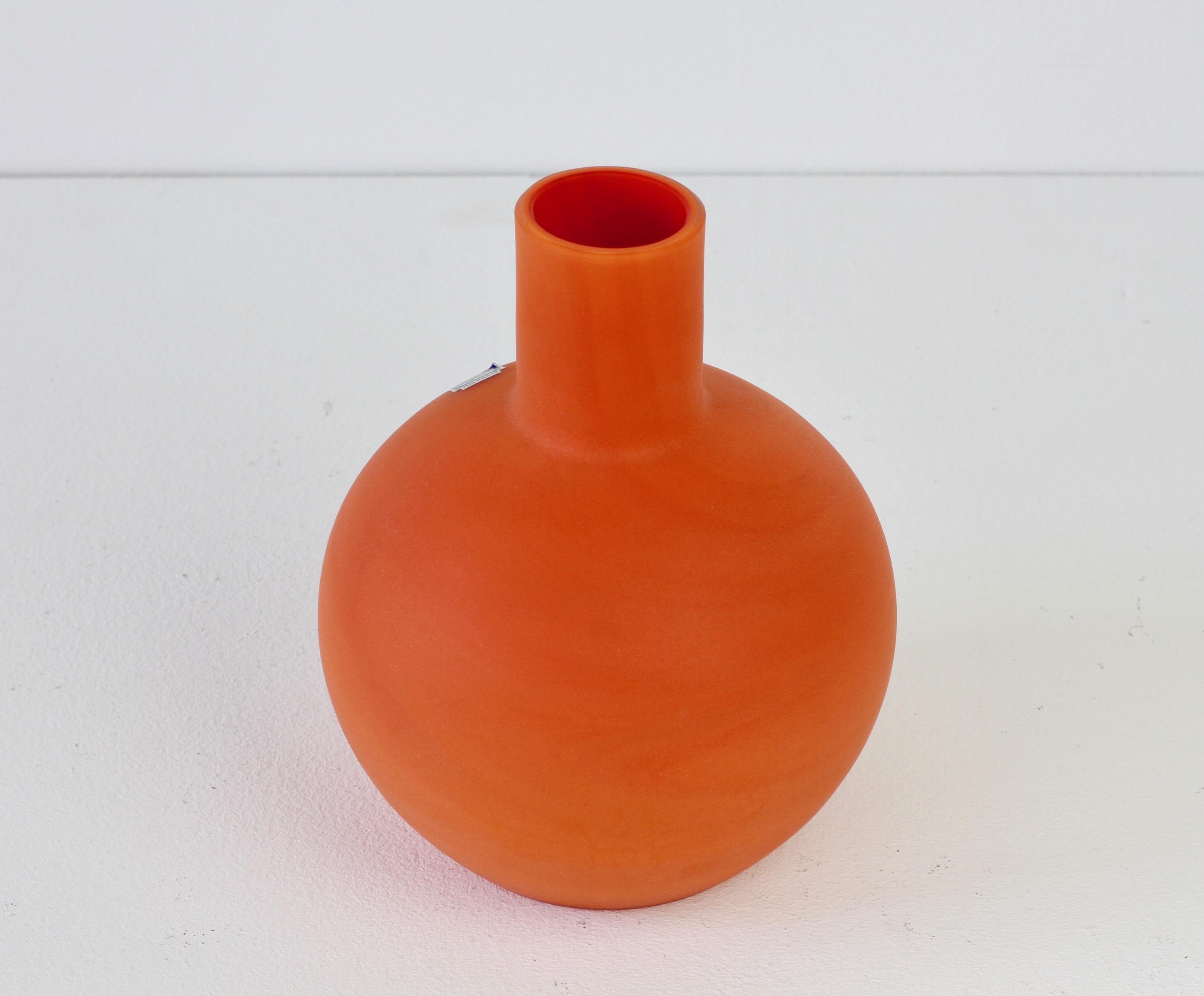 Blown Glass Cenedese Vintage Italian Orange Satin Murano Matt Art Glass Vase