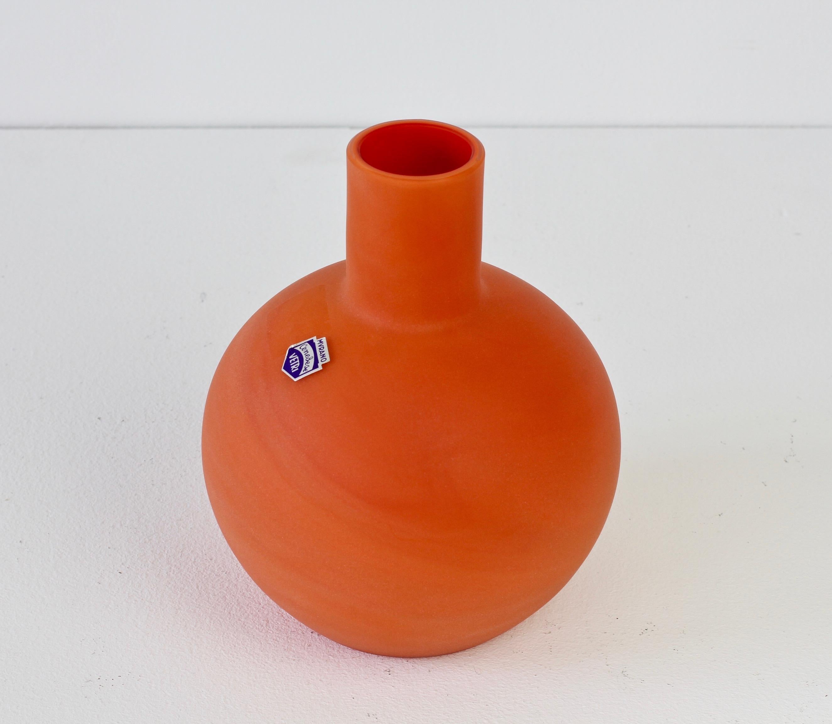 Cenedese Vintage Italian Orange Satin Murano Matt Art Glass Vase 1