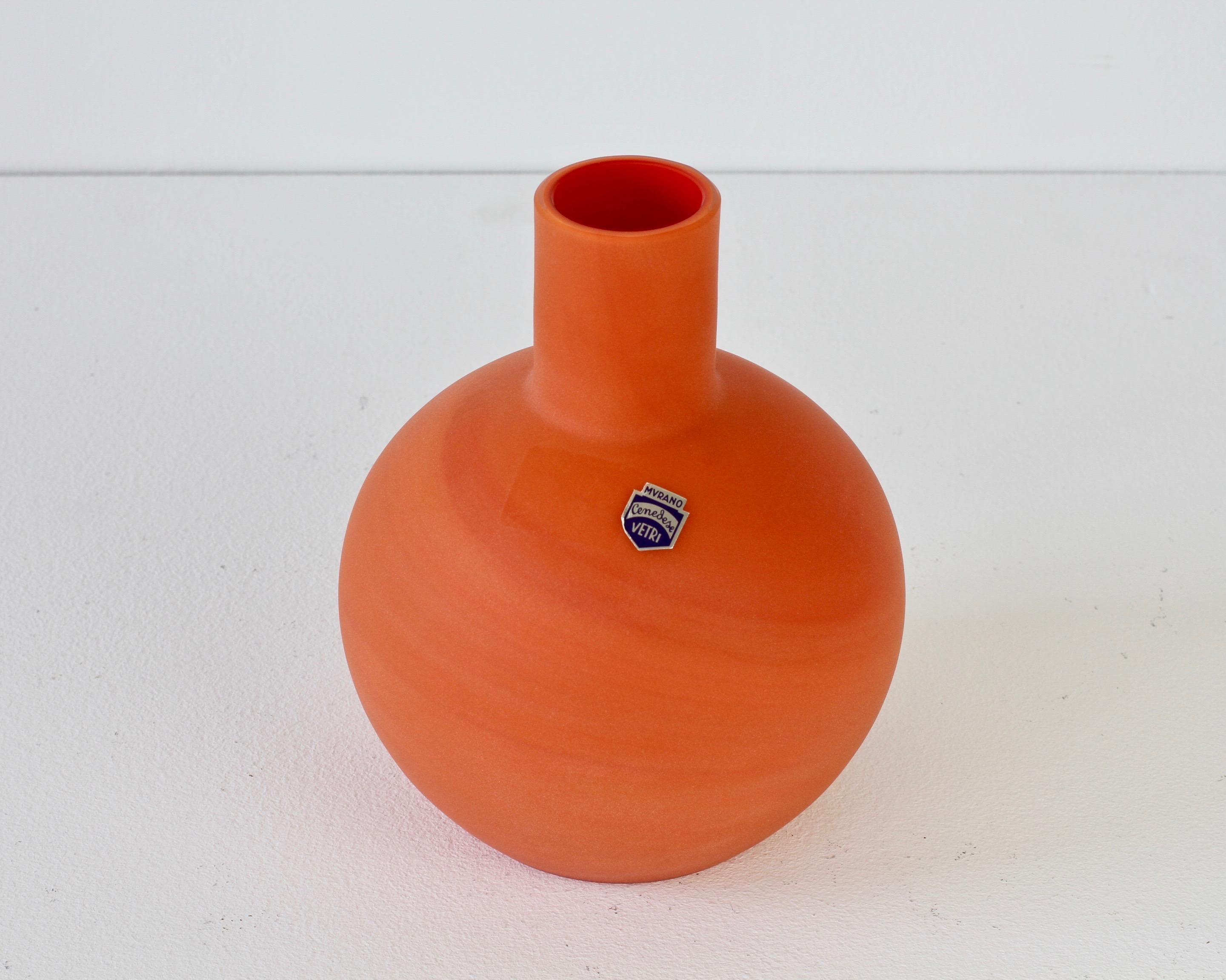 Cenedese Vintage Italian Orange Satin Murano Matt Art Glass Vase 2