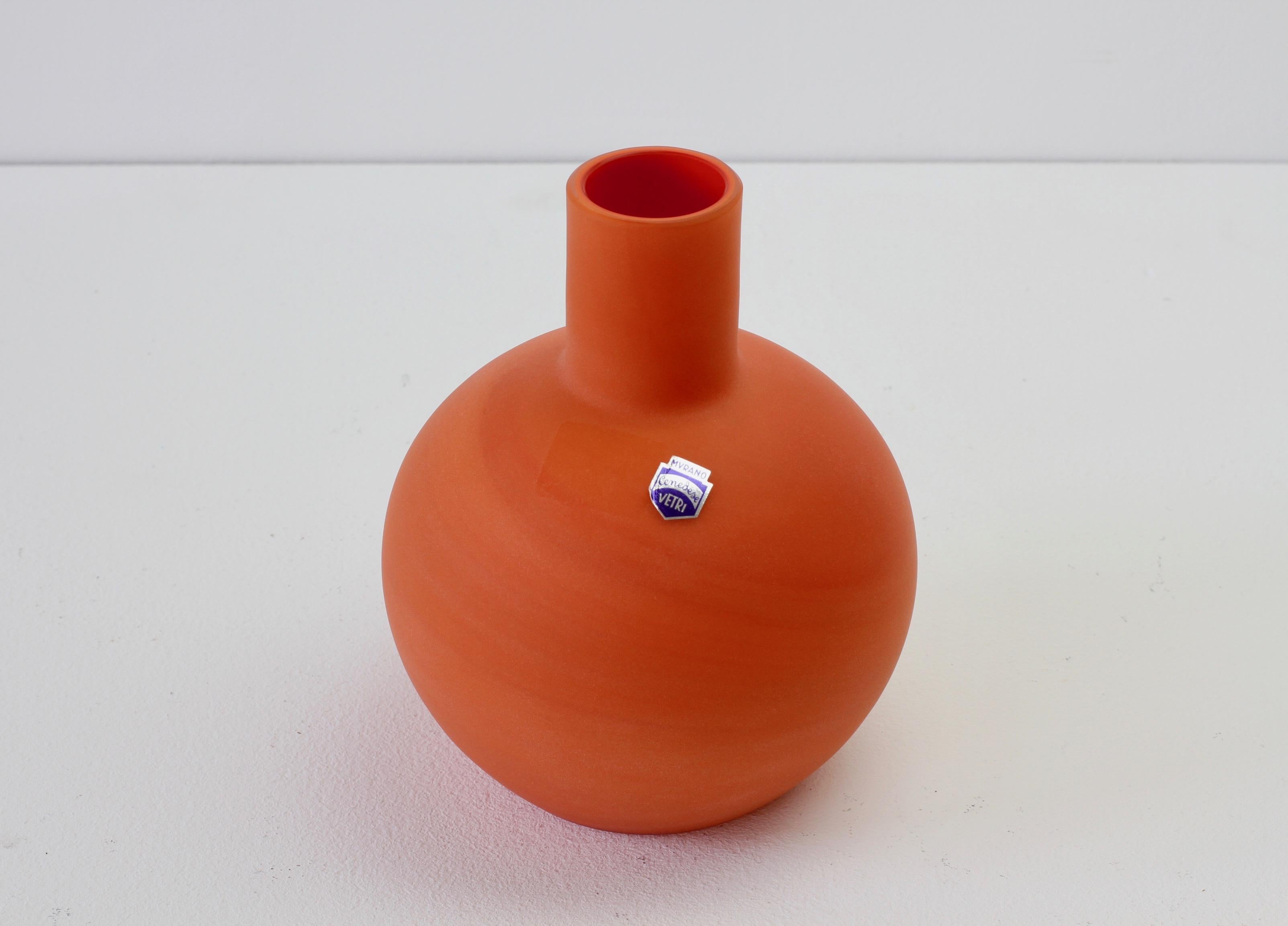 Cenedese Vintage Italian Orange Satin Murano Matt Art Glass Vase 3