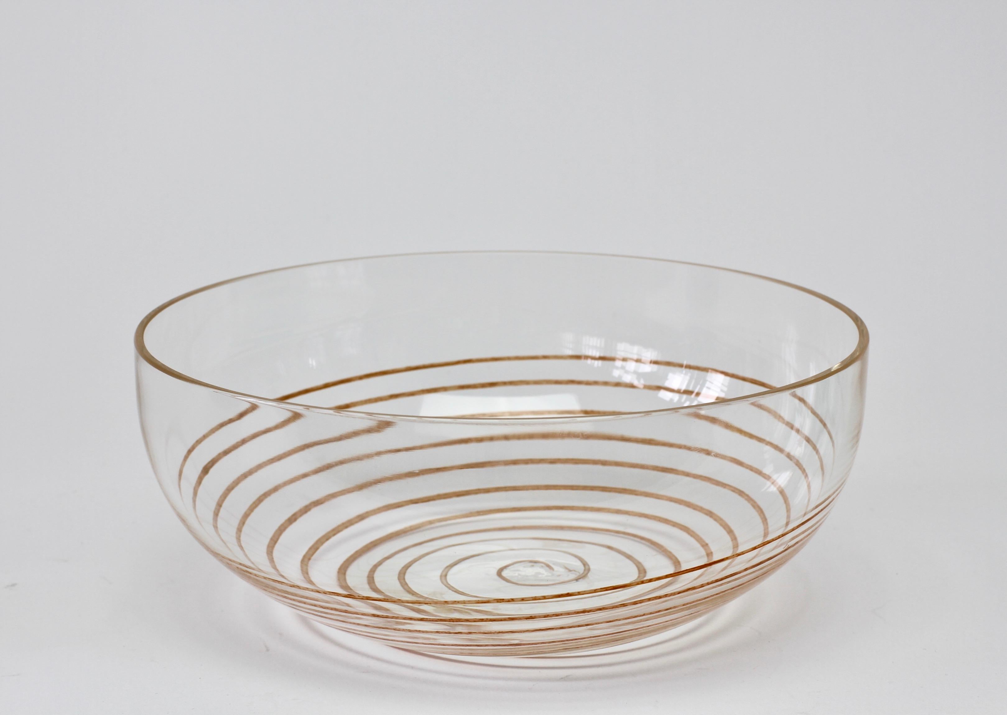 Cenedese Vintage Midcentury Clear Murano Glass Bowl with Colorful Spiral For Sale 3