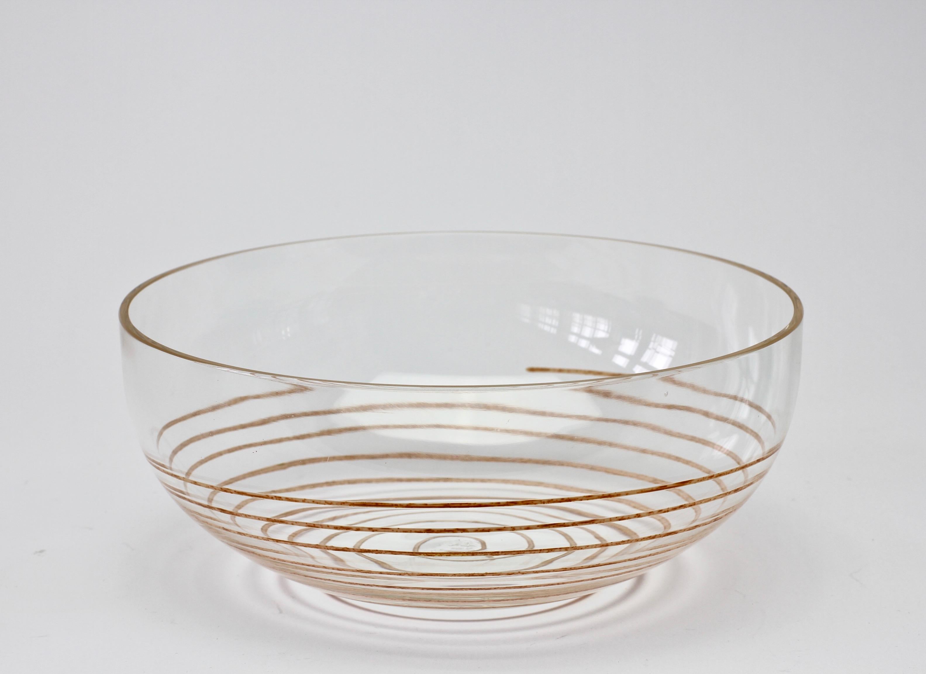 Cenedese Vintage Midcentury Clear Murano Glass Bowl with Colorful Spiral For Sale 4