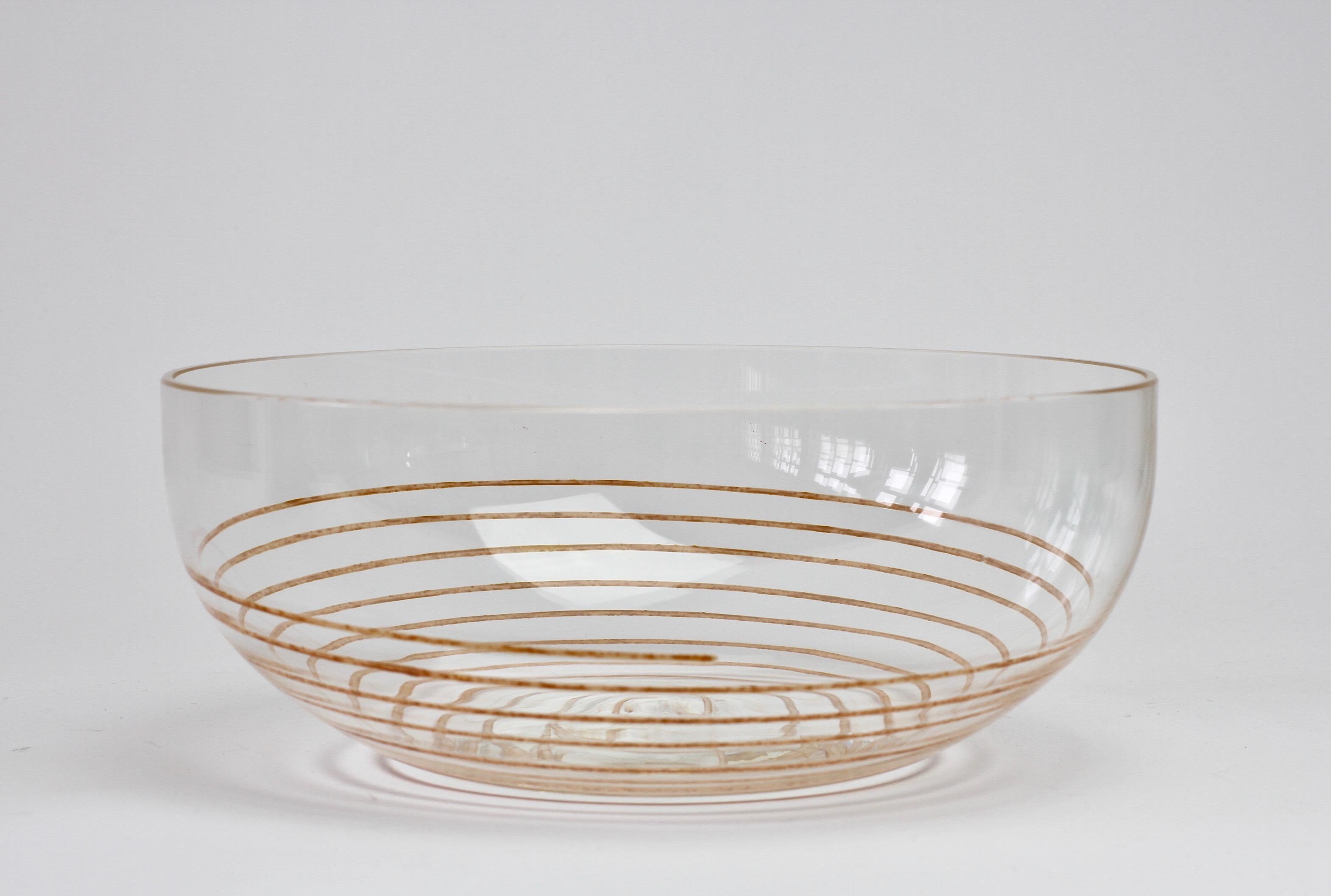 Cenedese Vintage Midcentury Clear Murano Glass Bowl with Colorful Spiral For Sale 6