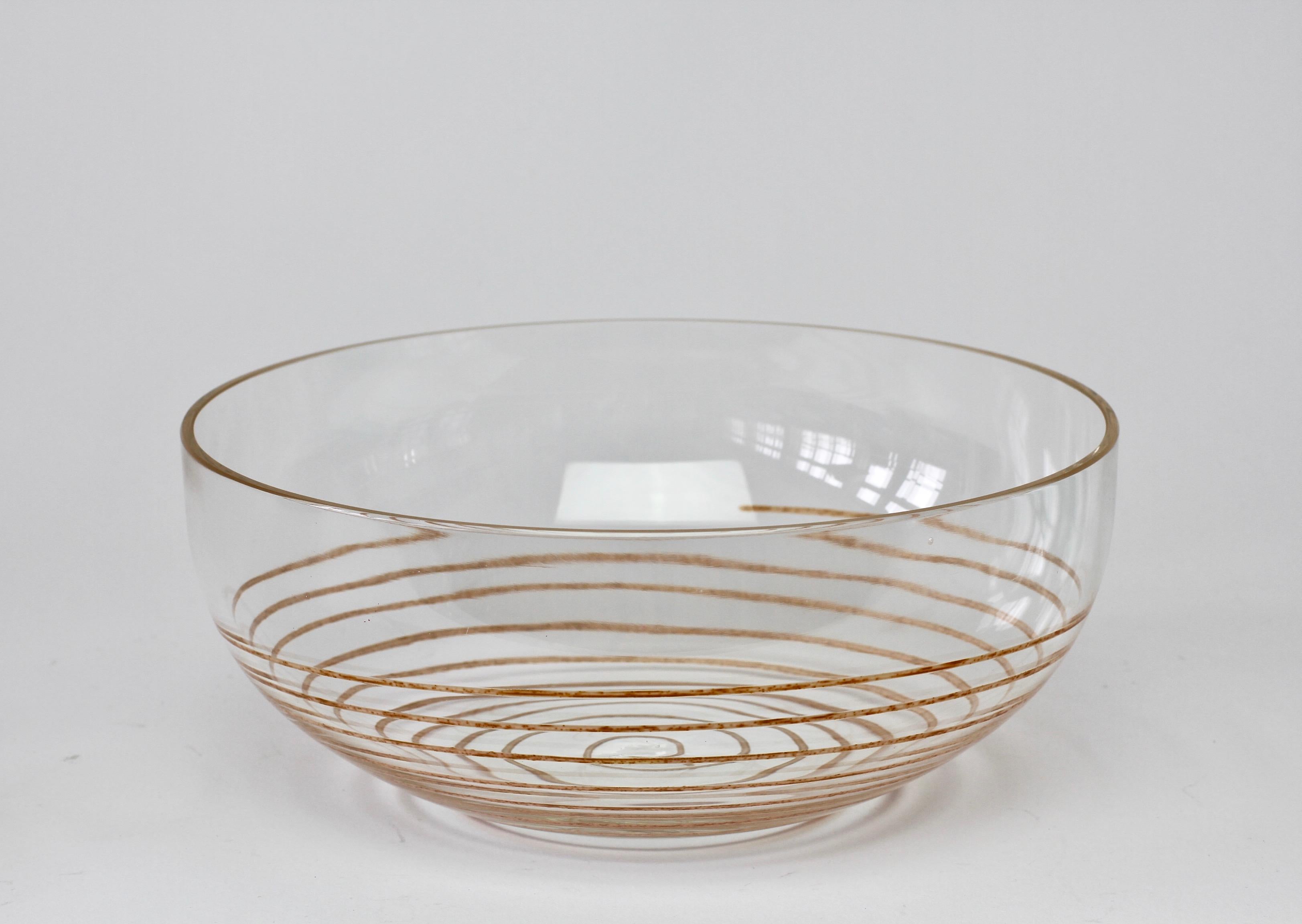 20th Century Cenedese Vintage Midcentury Clear Murano Glass Bowl with Colorful Spiral For Sale