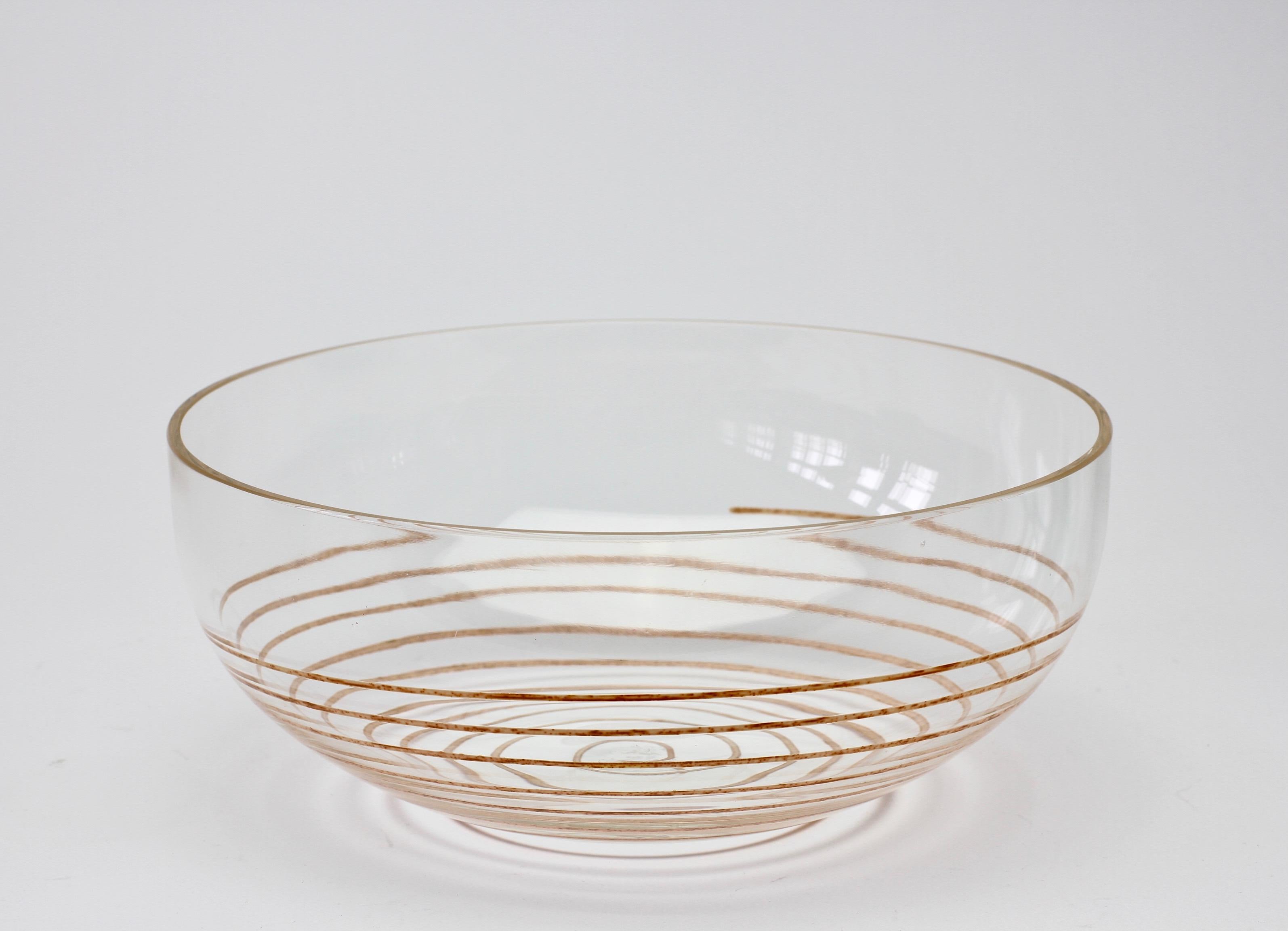 Cenedese Vintage Midcentury Clear Murano Glass Bowl with Colorful Spiral For Sale 1