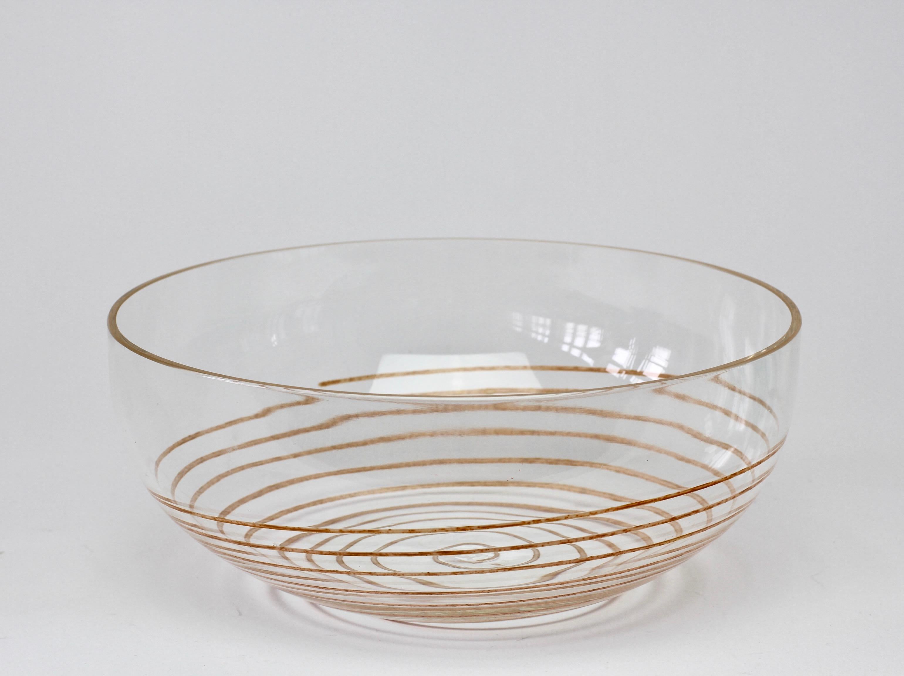 Cenedese Vintage Midcentury Clear Murano Glass Bowl with Colorful Spiral For Sale 2
