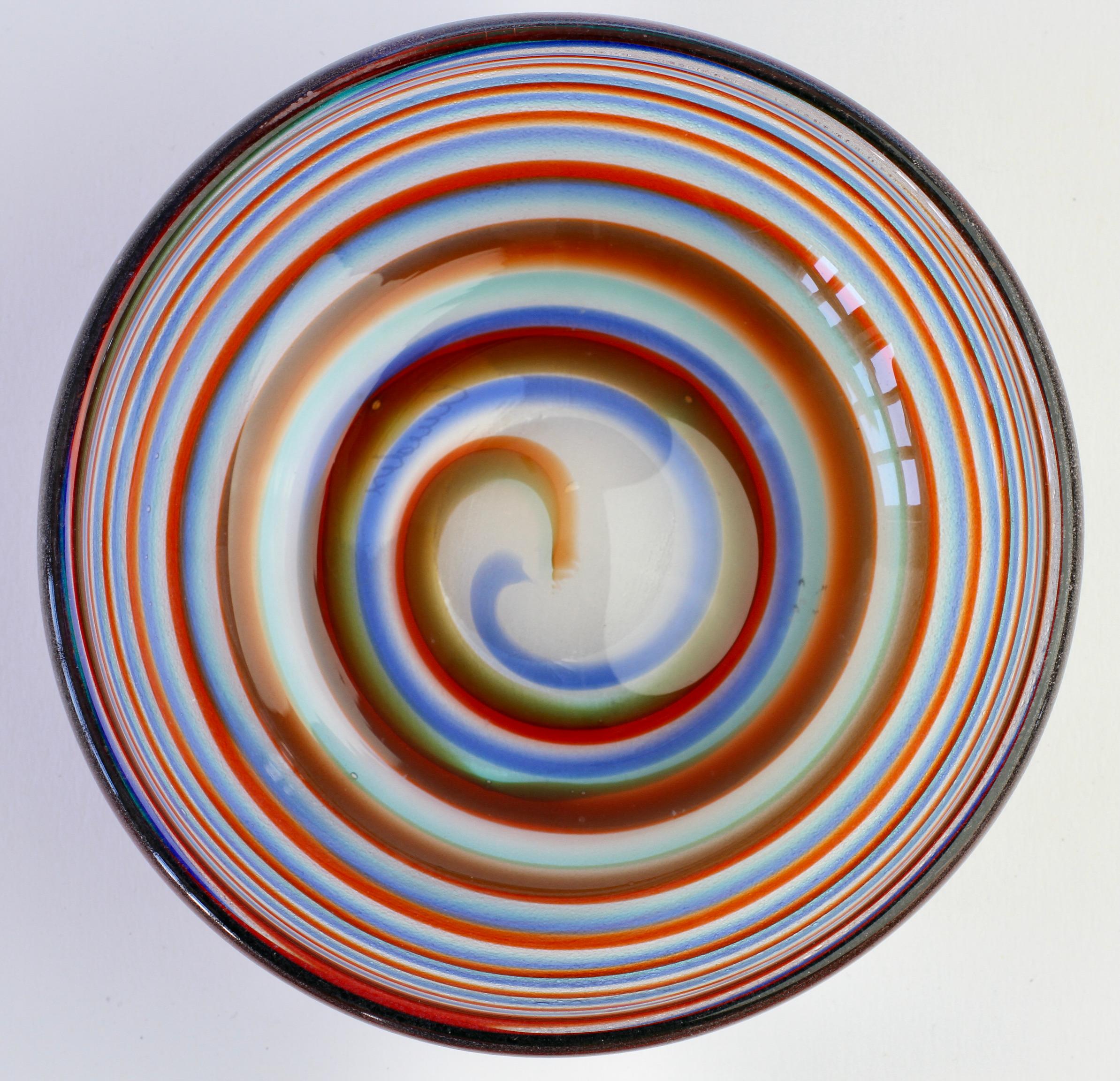Cenedese Vintage Mid-Century 'Corroso' Murano Glass Bowl with Colorful Spiral 4