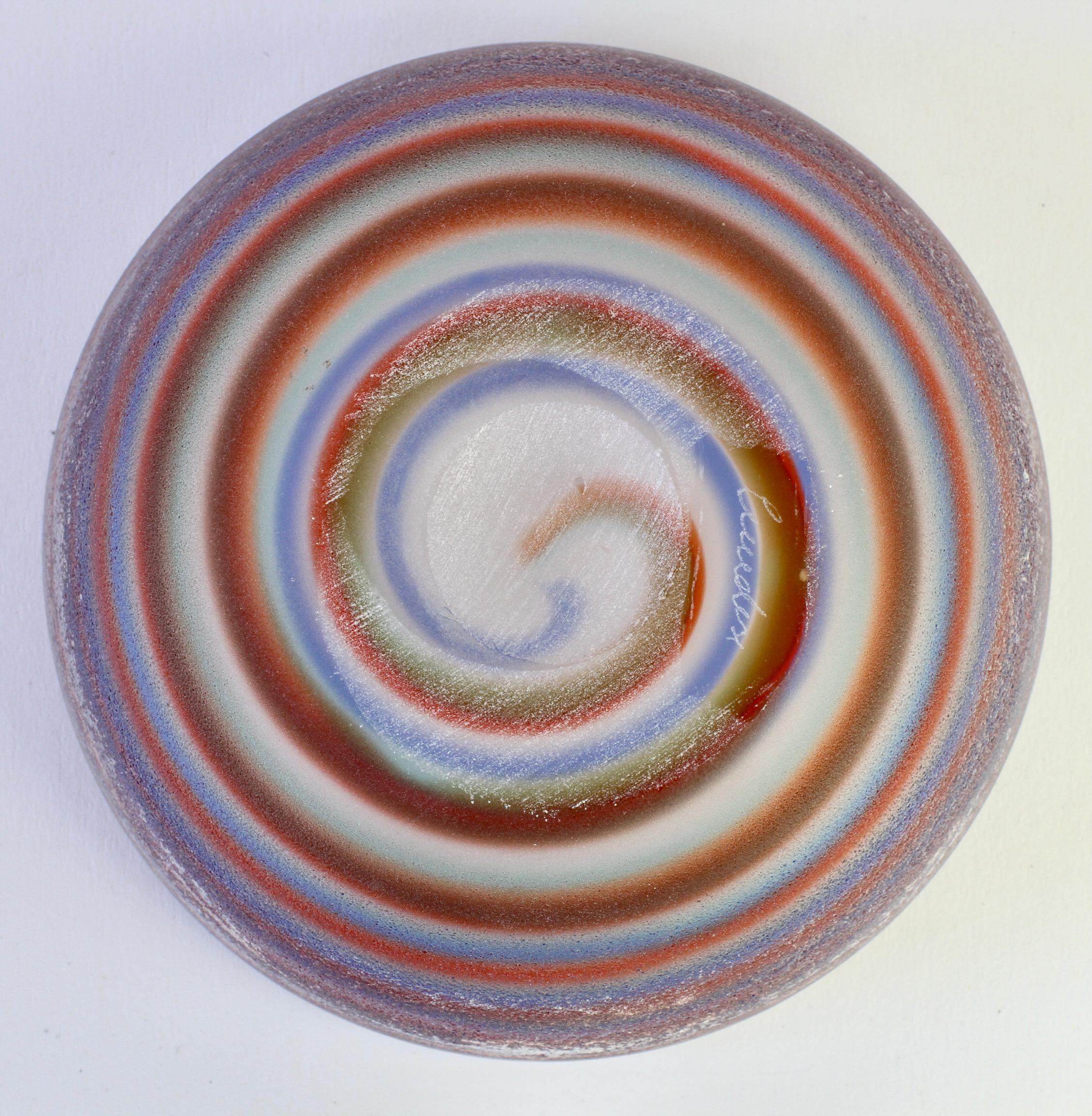 Cenedese Vintage Mid-Century 'Corroso' Murano Glass Bowl with Colorful Spiral 5