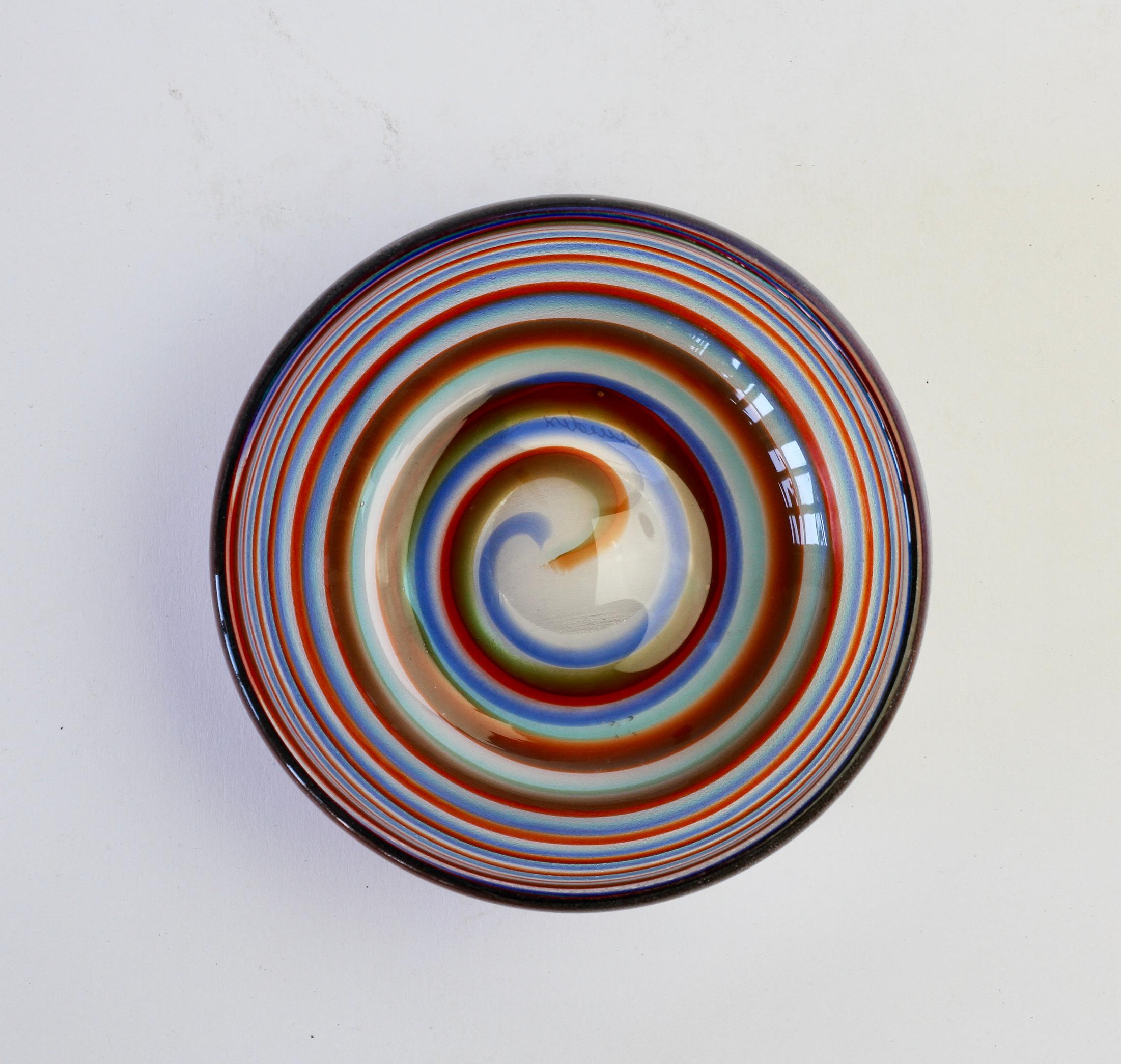 Cenedese Vintage Mid-Century 'Corroso' Murano Glass Bowl with Colorful Spiral 7