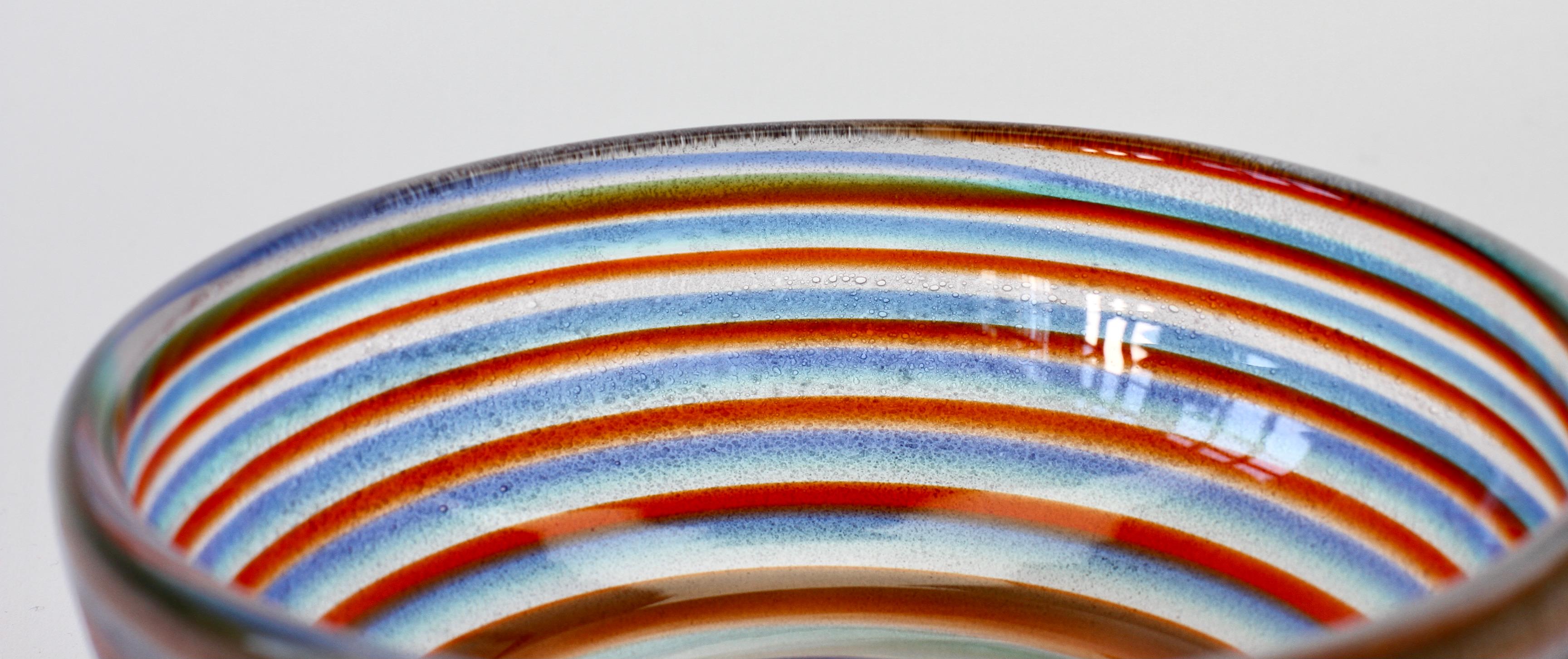 Cenedese Vintage Mid-Century 'Corroso' Murano Glass Bowl with Colorful Spiral 8