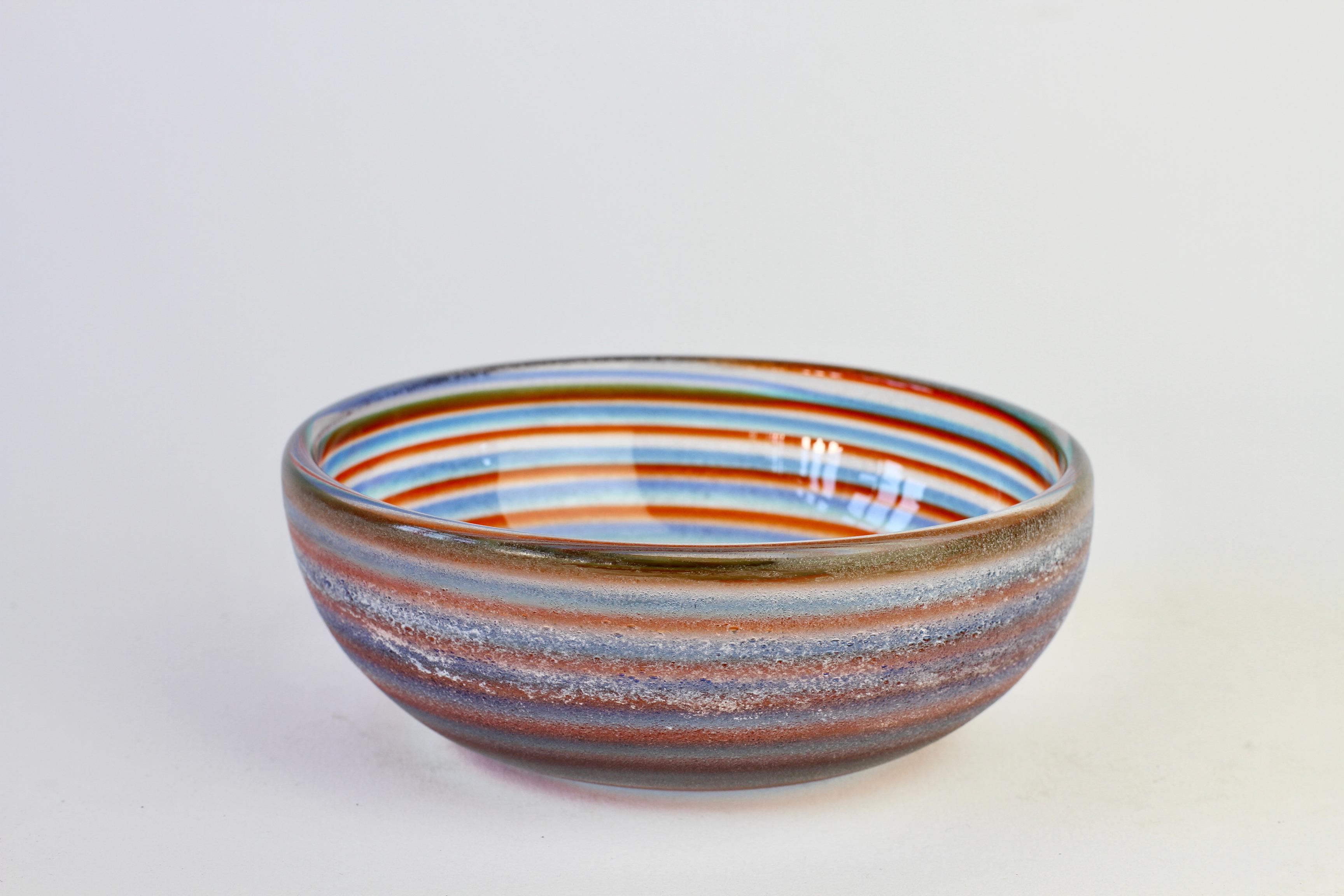 Mid-Century Modern Cenedese Vintage Mid-Century 'Corroso' Murano Glass Bowl with Colorful Spiral