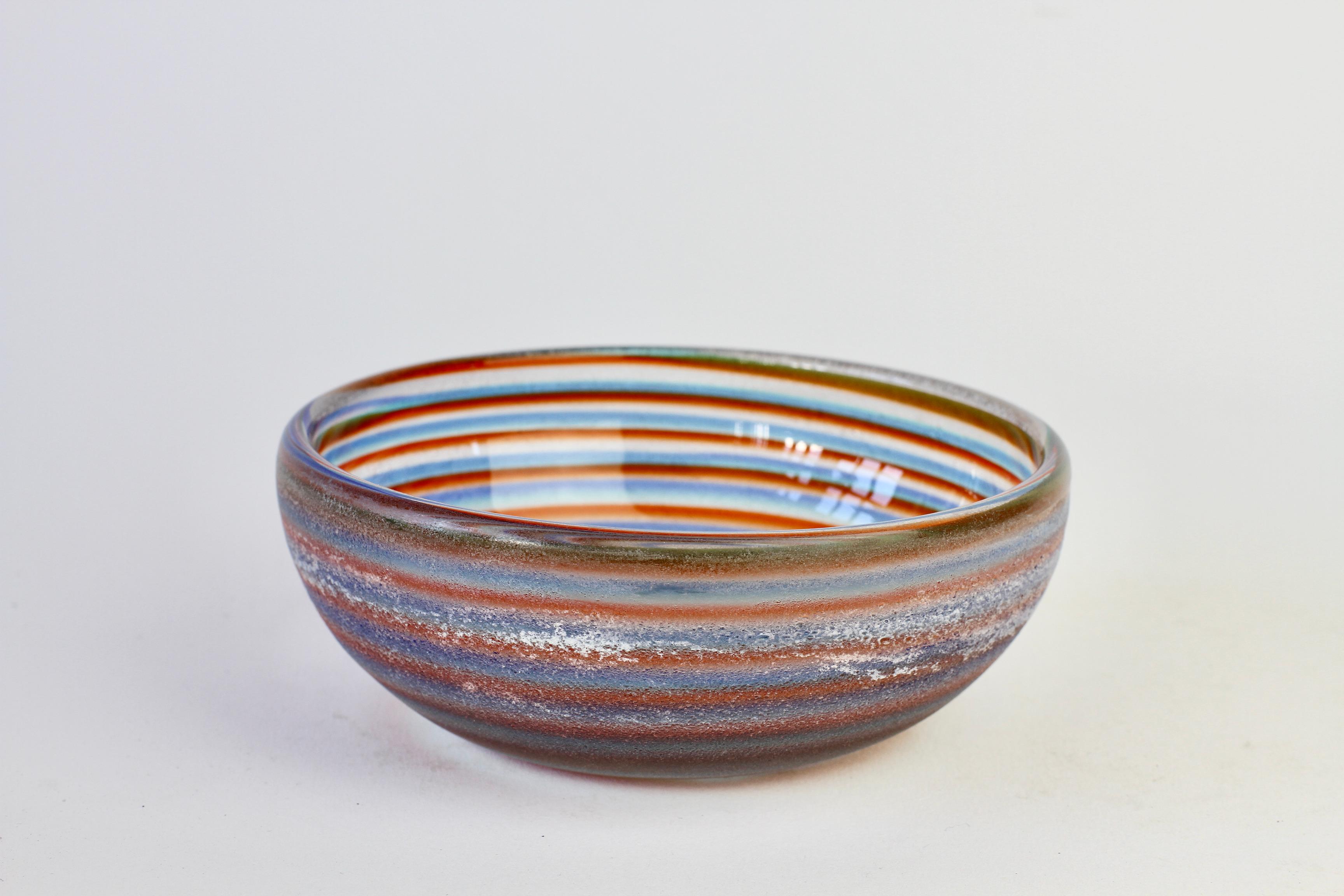 Italian Cenedese Vintage Mid-Century 'Corroso' Murano Glass Bowl with Colorful Spiral