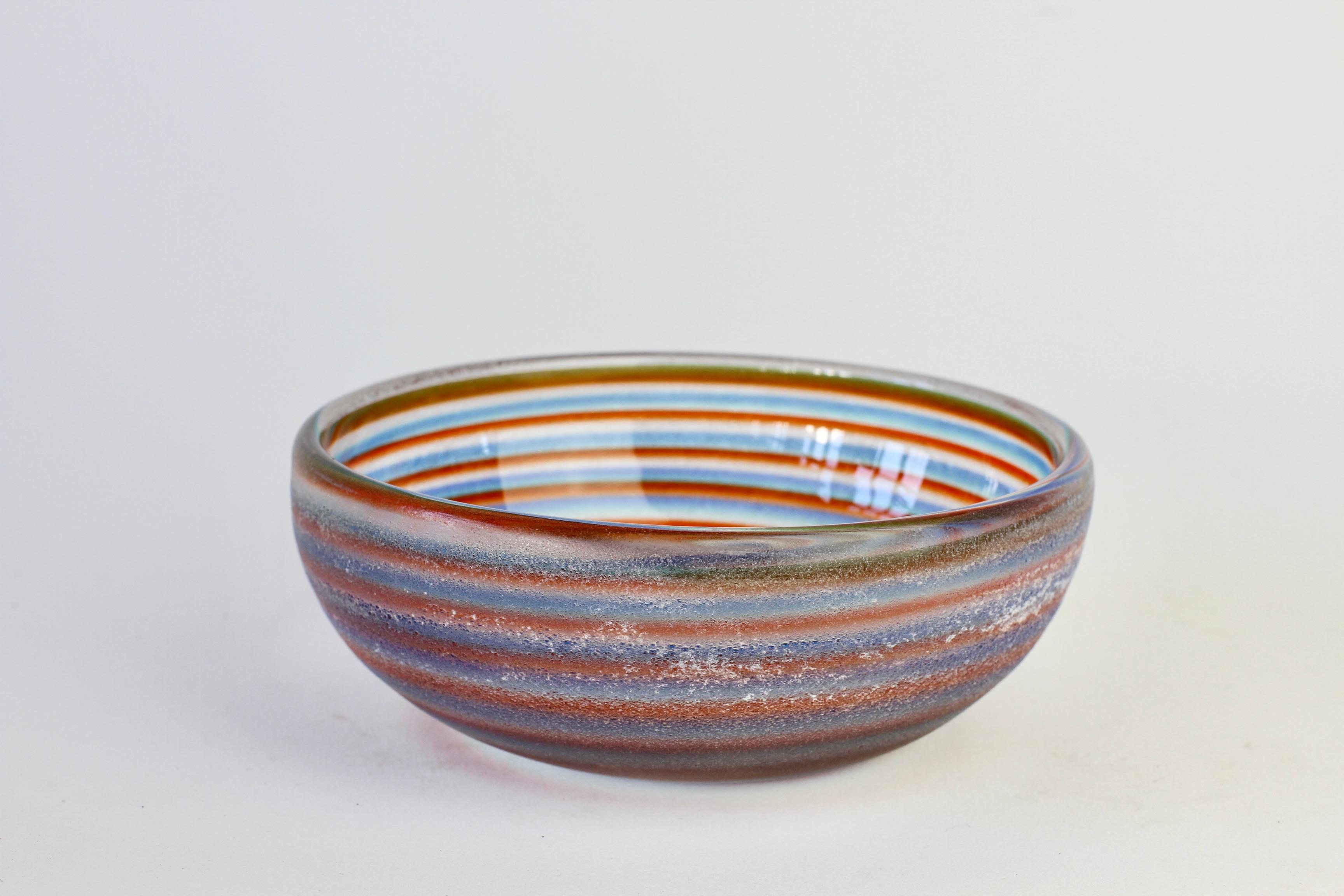 20th Century Cenedese Vintage Mid-Century 'Corroso' Murano Glass Bowl with Colorful Spiral