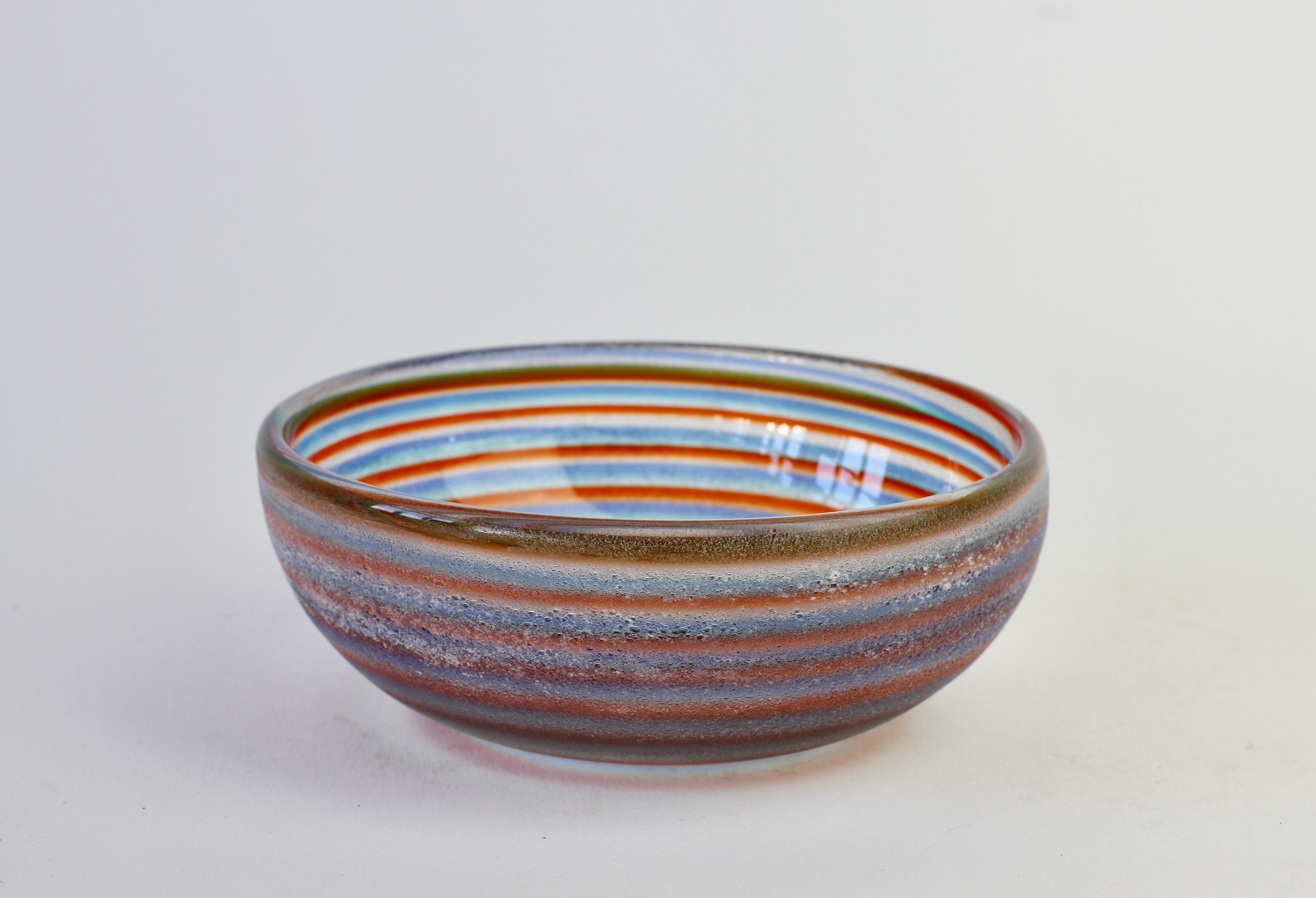 Cenedese Vintage Mid-Century 'Corroso' Murano Glass Bowl with Colorful Spiral 1