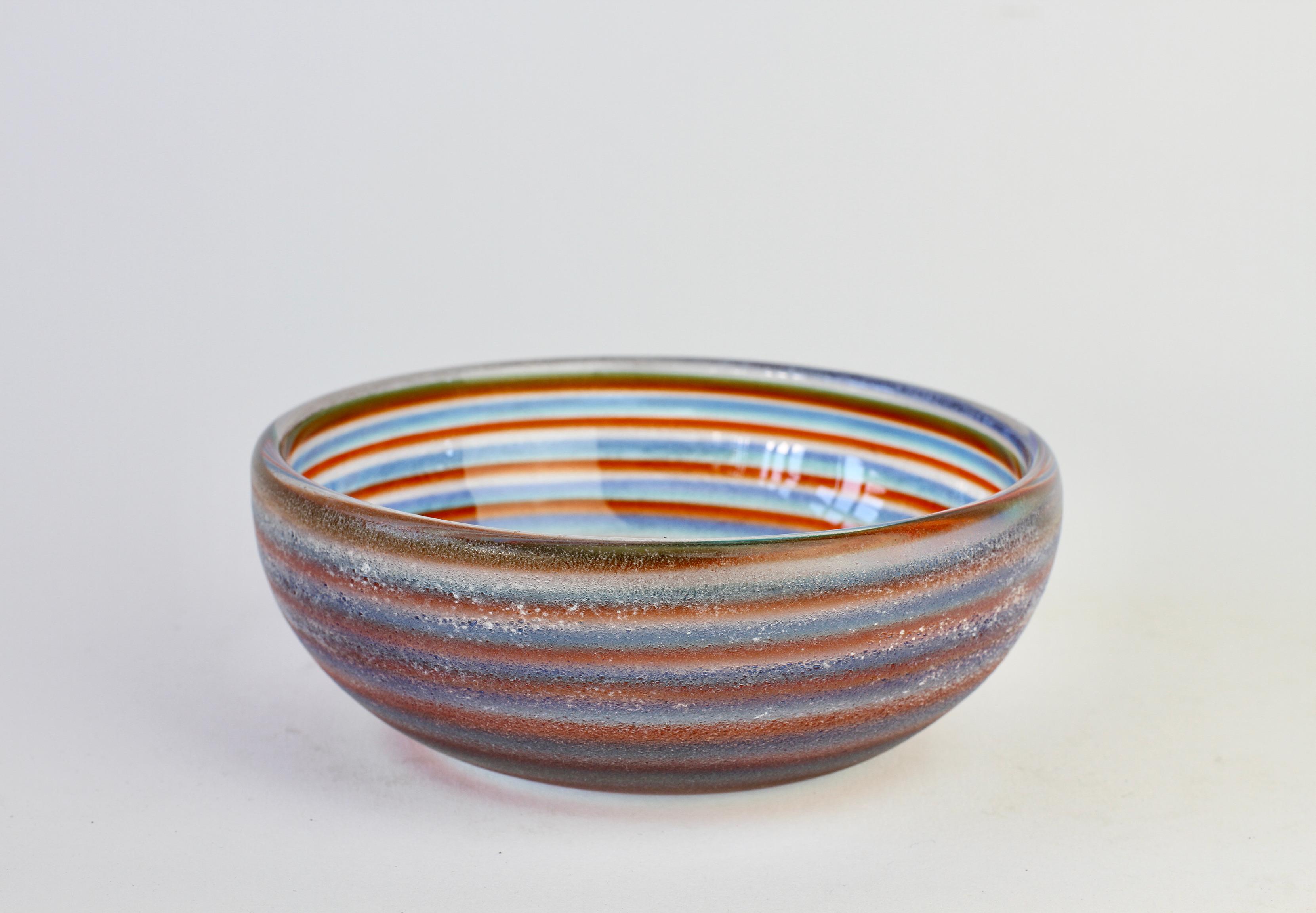 Cenedese Vintage Mid-Century 'Corroso' Murano Glass Bowl with Colorful Spiral 2