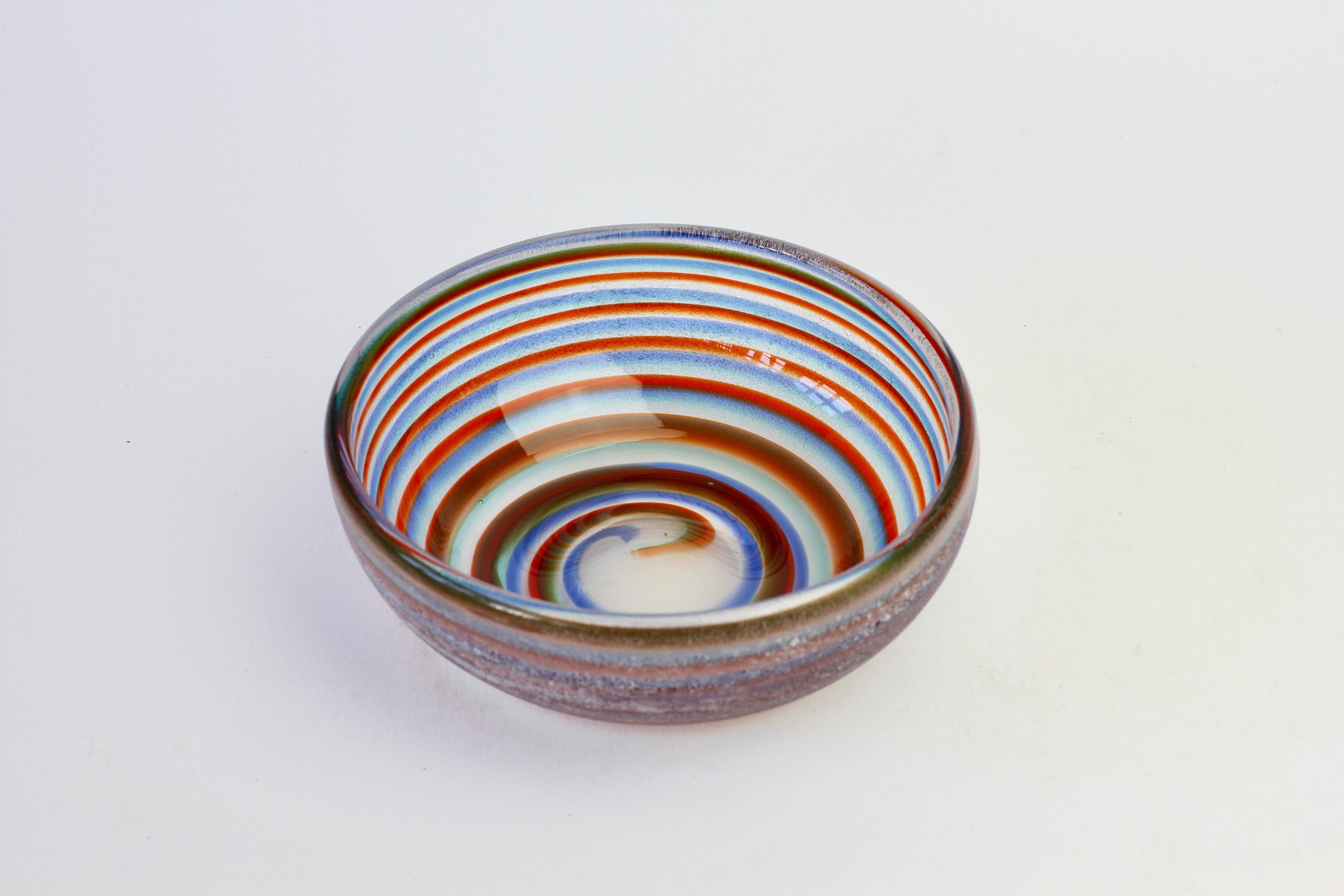 Cenedese Vintage Mid-Century 'Corroso' Murano Glass Bowl with Colorful Spiral 3