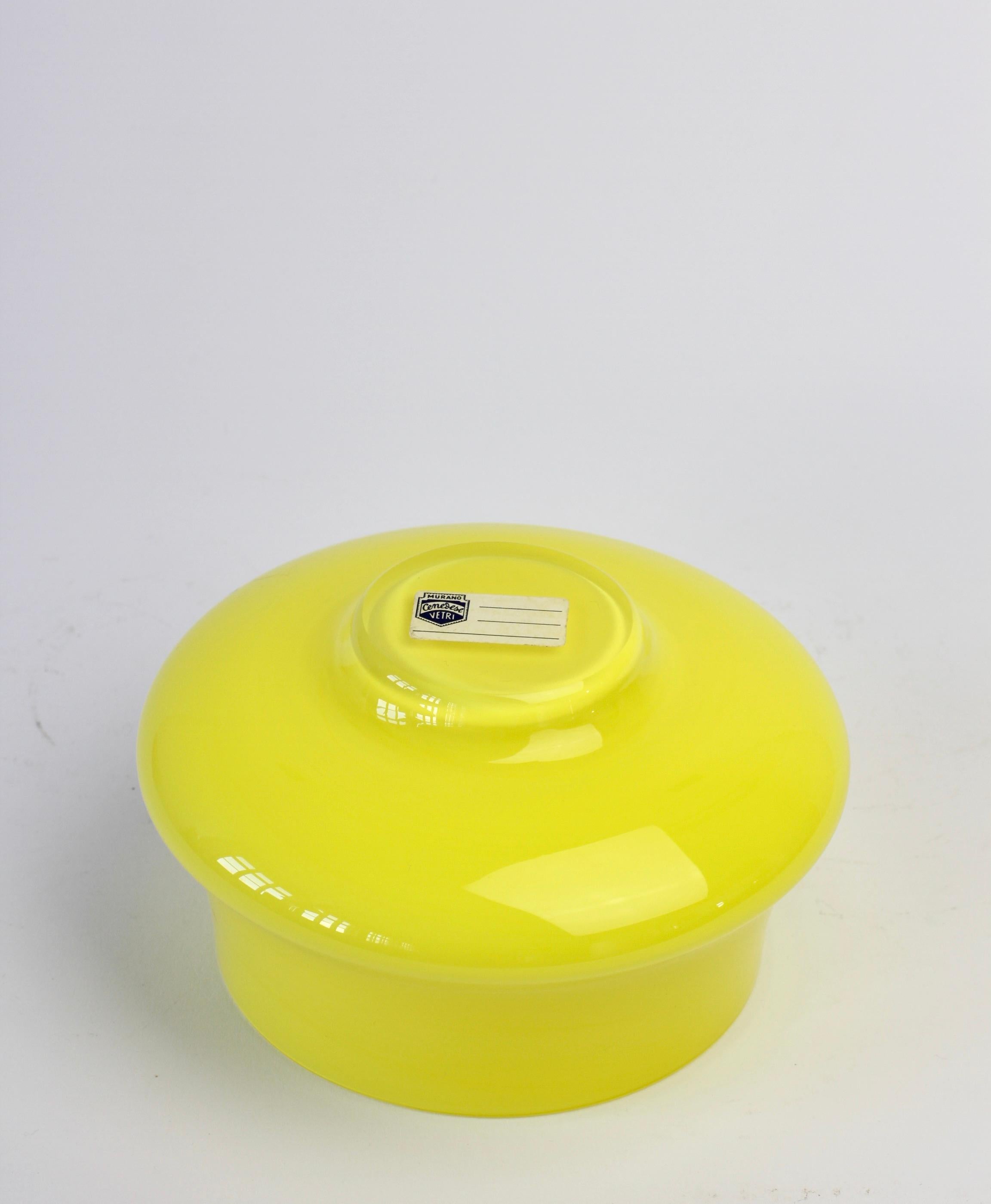 Blown Glass Cenedese Vintage Midcentury Italian Yellow Murano Glass Bowl, Vase or Dish For Sale