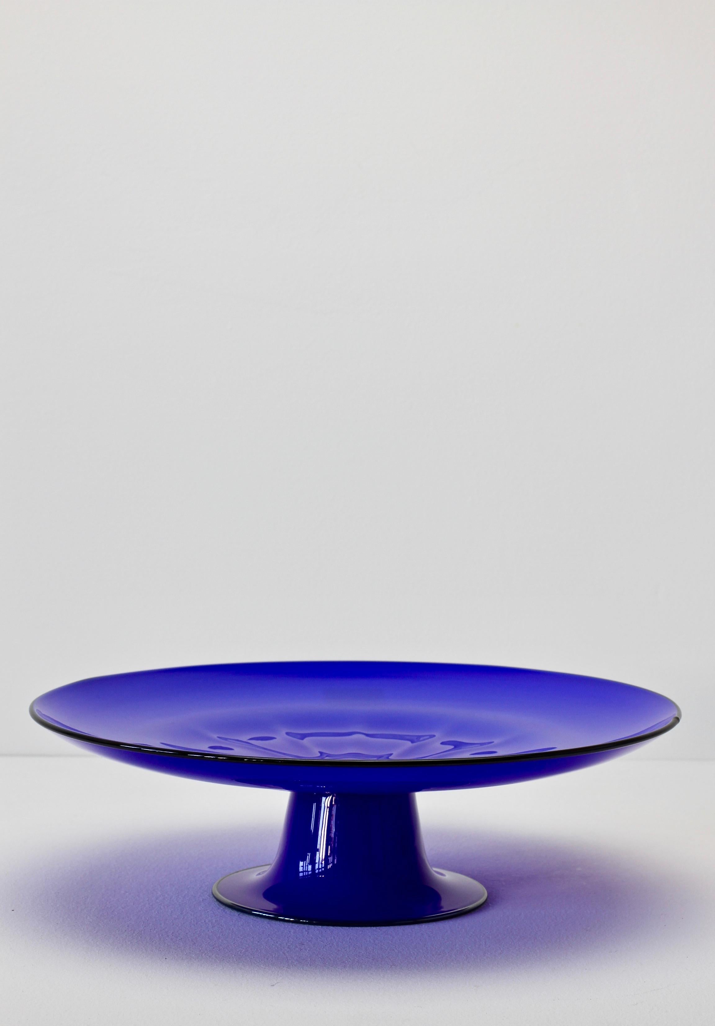 vintage blue glass cake stand