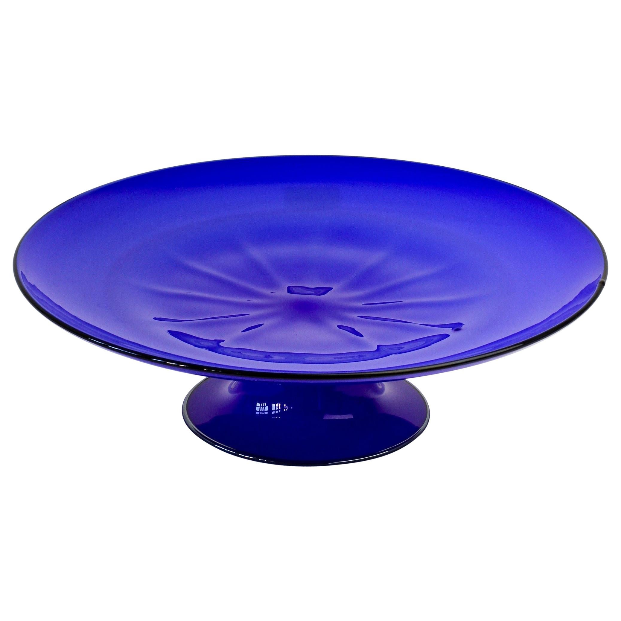 Cenedese Vintage Murano Glass Vibrantly Colored Cobalt Blue Glass Cake stand For Sale