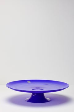 Cenedese Vintage Murano Glass Vibrantly Colored Blue Glass Cake Stand