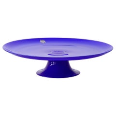 Cenedese Vintage Murano Glass Vibrantly Colored Blue Glass Cake Stand