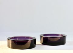 Cenedese Vintage Pair of Purple Murano Glass Dishes, Bowls or Ashtrays 1970s