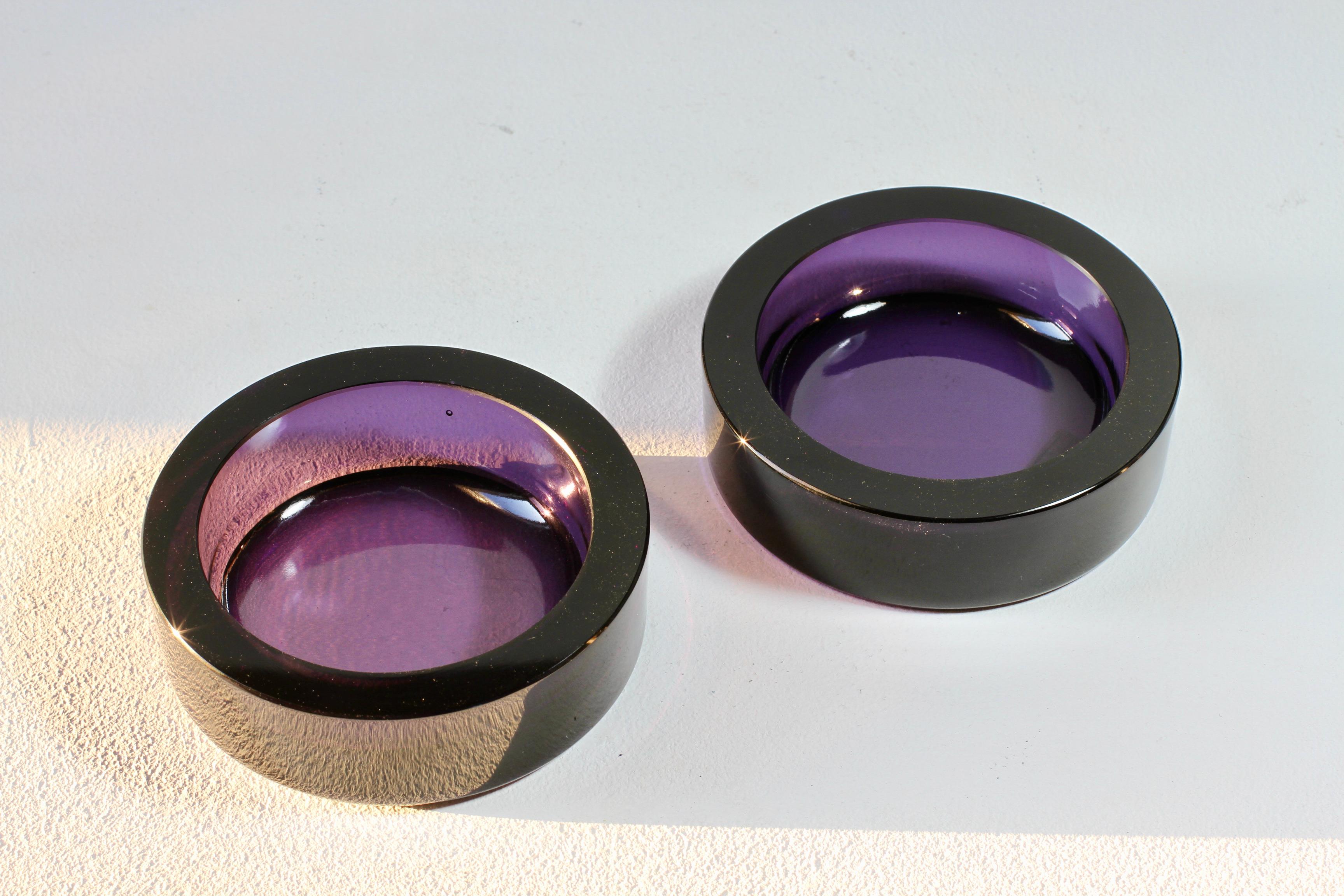20th Century Cenedese Vintage Pair of Purple Murano Glass Dishes, Bowls or Ashtrays 1970s For Sale