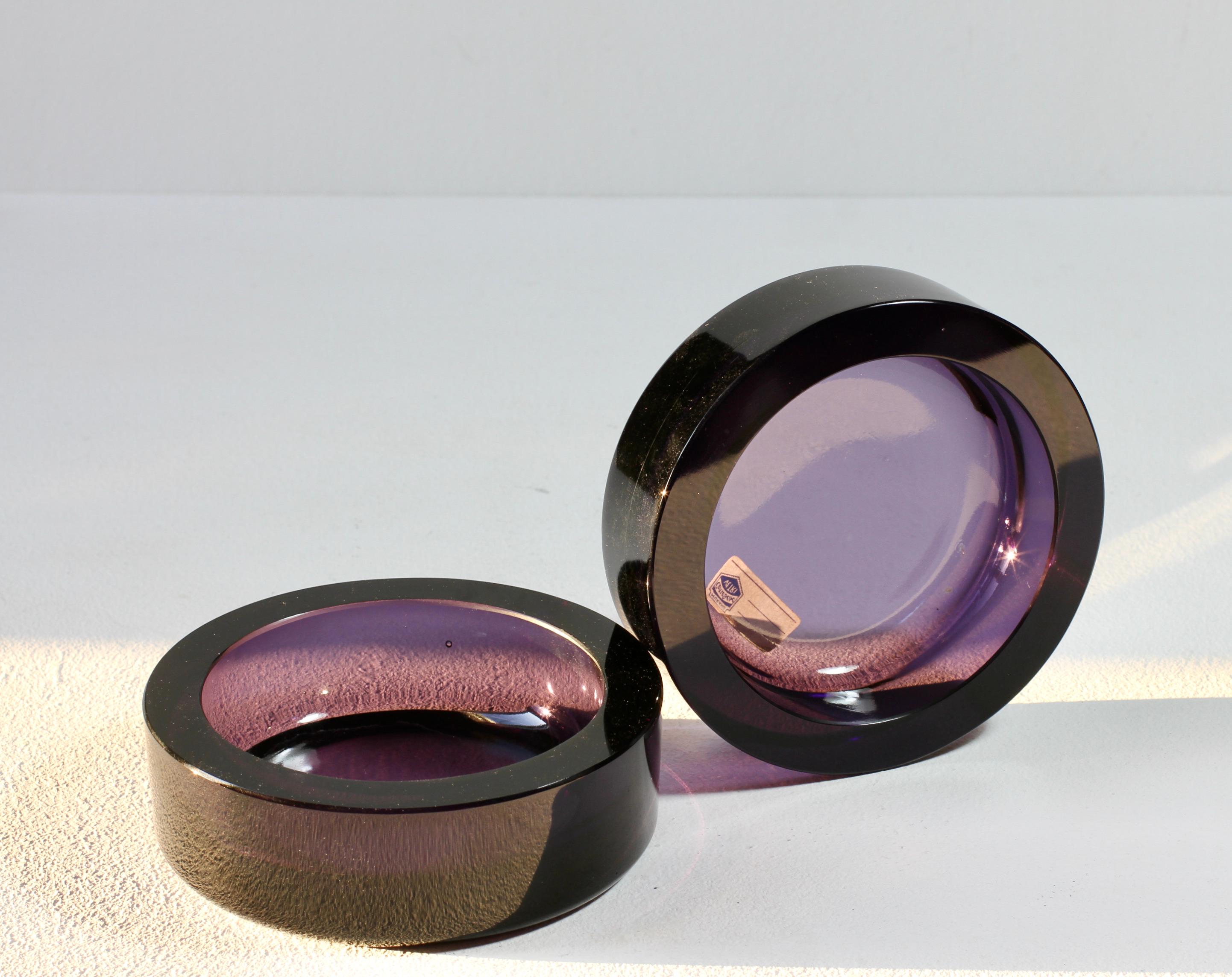 Cenedese Vintage Pair of Purple Murano Glass Dishes, Bowls or Ashtrays 1970s For Sale 1