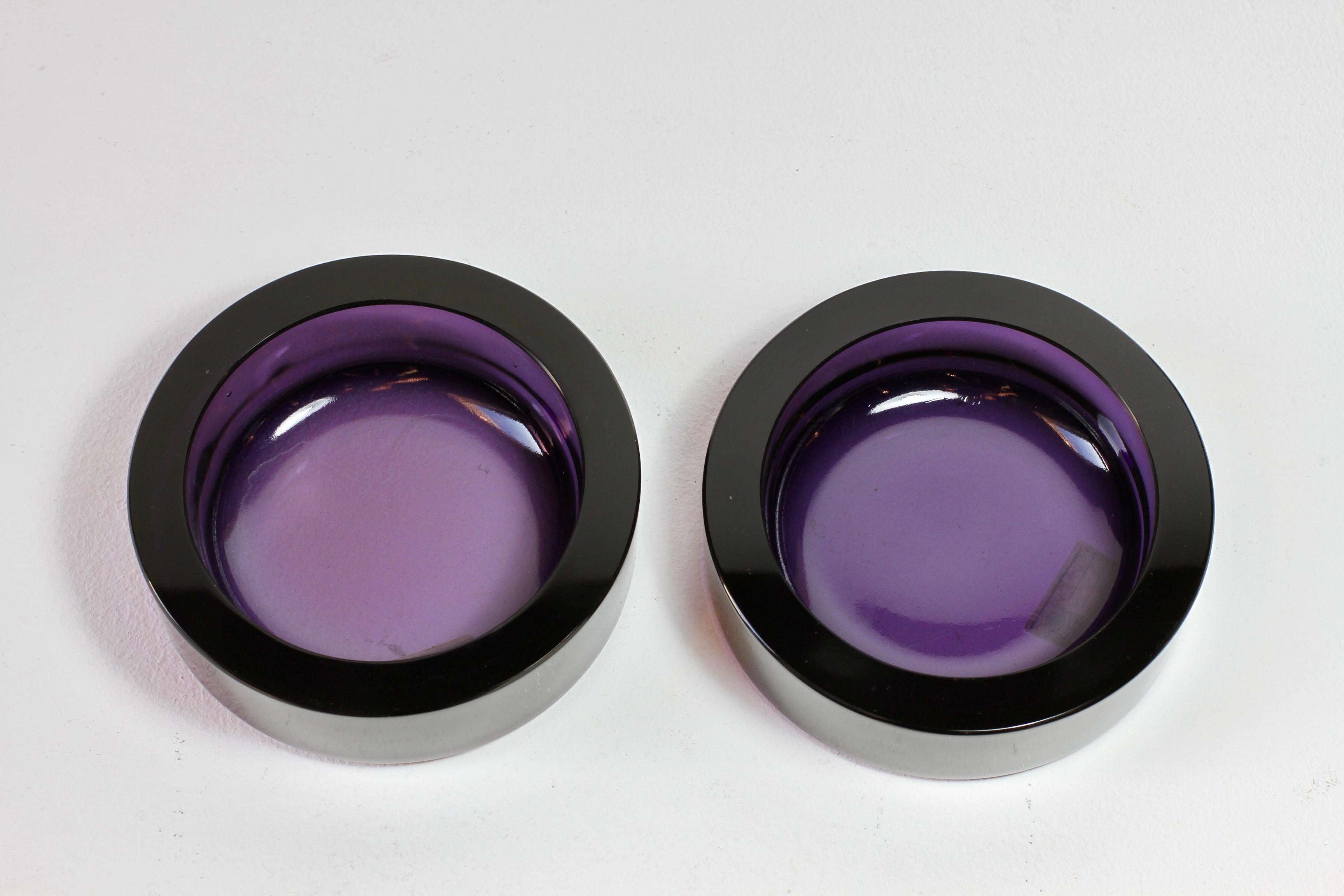 Cenedese Vintage Pair of Purple Murano Glass Dishes, Bowls or Ashtrays 1970s For Sale 2