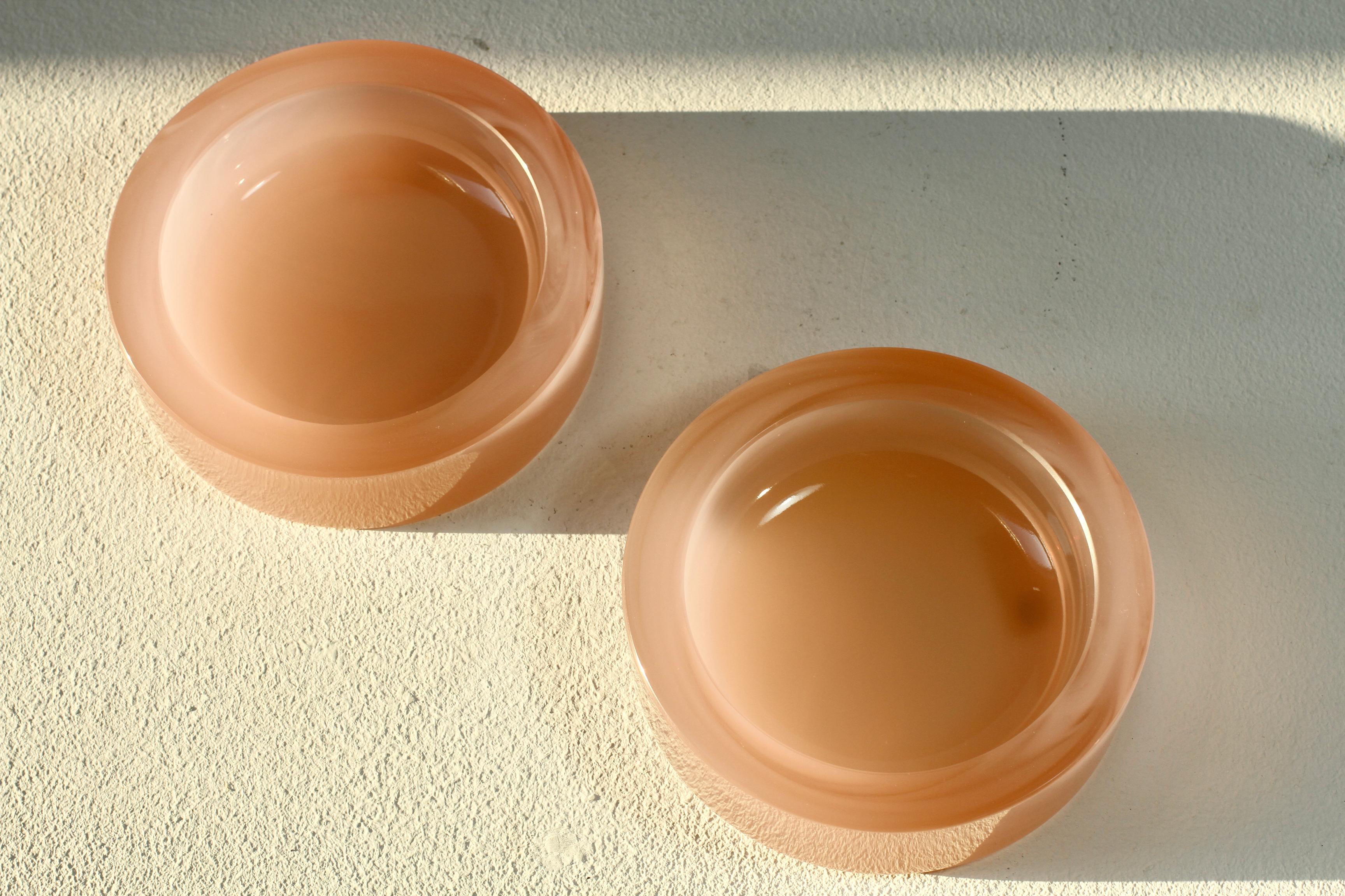 Cenedese Vintage Pink Pair of Opaline Murano Glass Dishes, Bowls, Ashtrays 1970s For Sale 3