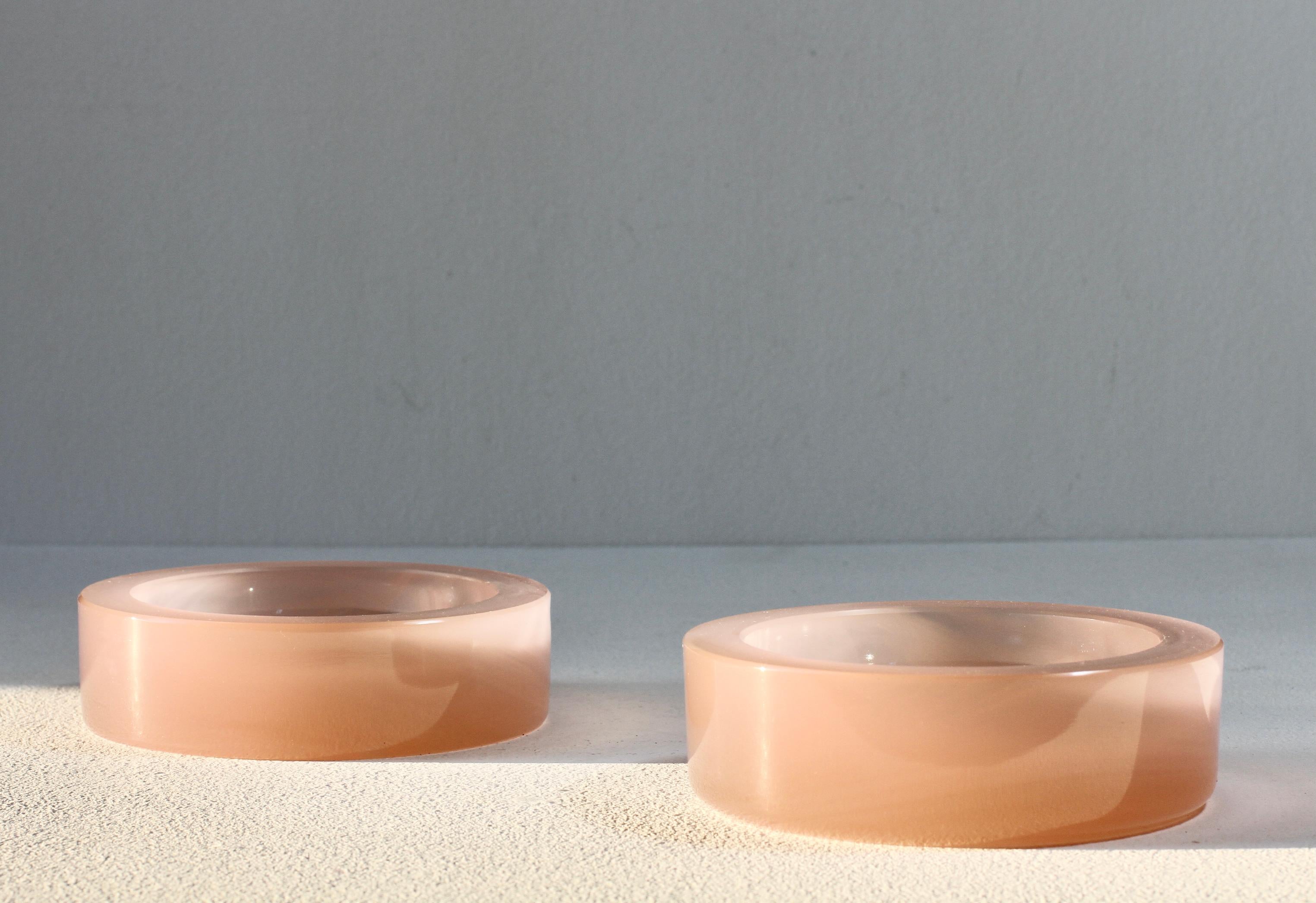 Italian Cenedese Vintage Pink Pair of Opaline Murano Glass Dishes, Bowls, Ashtrays 1970s For Sale