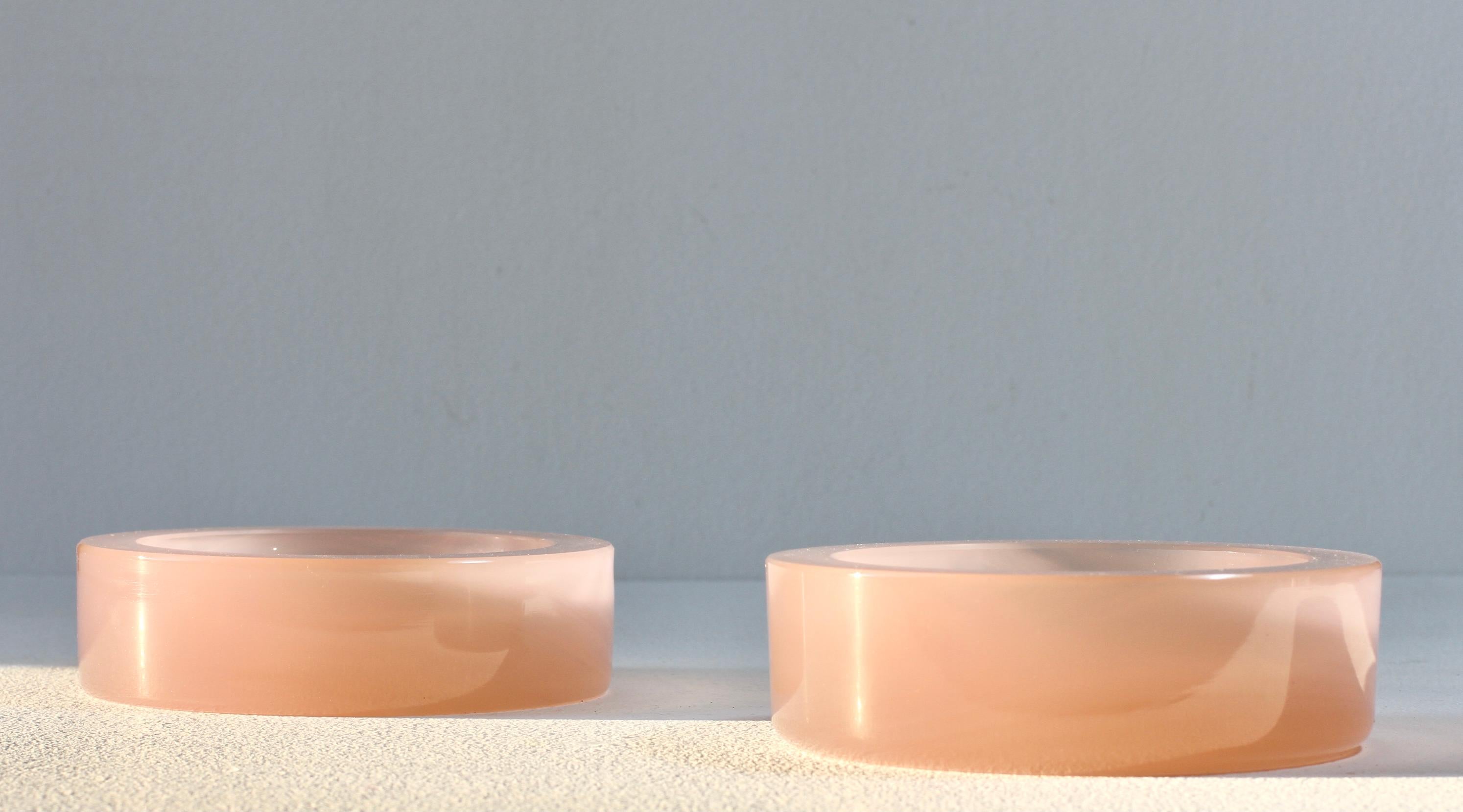 Cenedese Vintage Pink Pair of Opaline Murano Glass Dishes, Bowls, Ashtrays 1970s In Excellent Condition For Sale In Landau an der Isar, Bayern