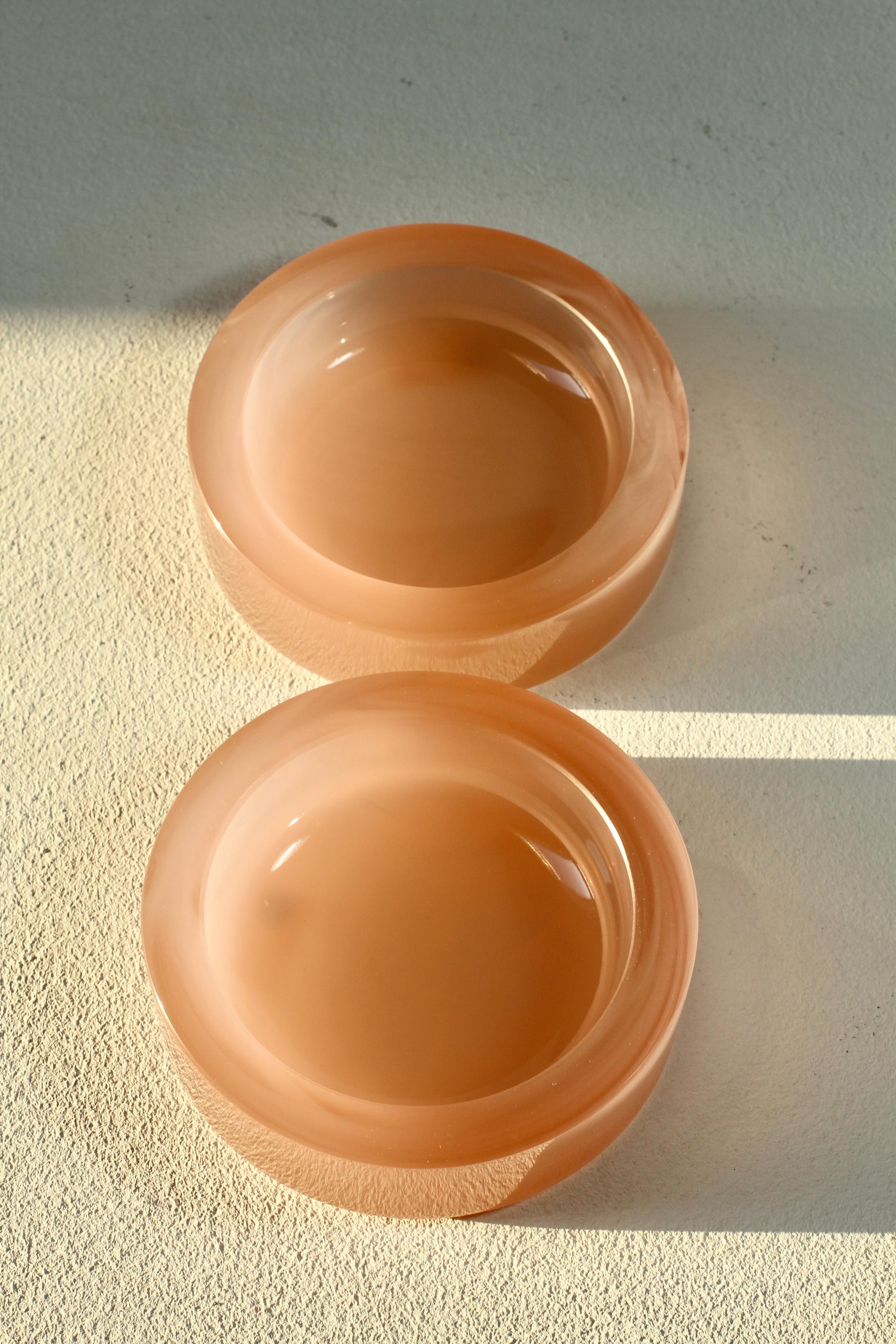Cenedese Vintage Pink Pair of Opaline Murano Glass Dishes, Bowls, Ashtrays 1970s For Sale 1
