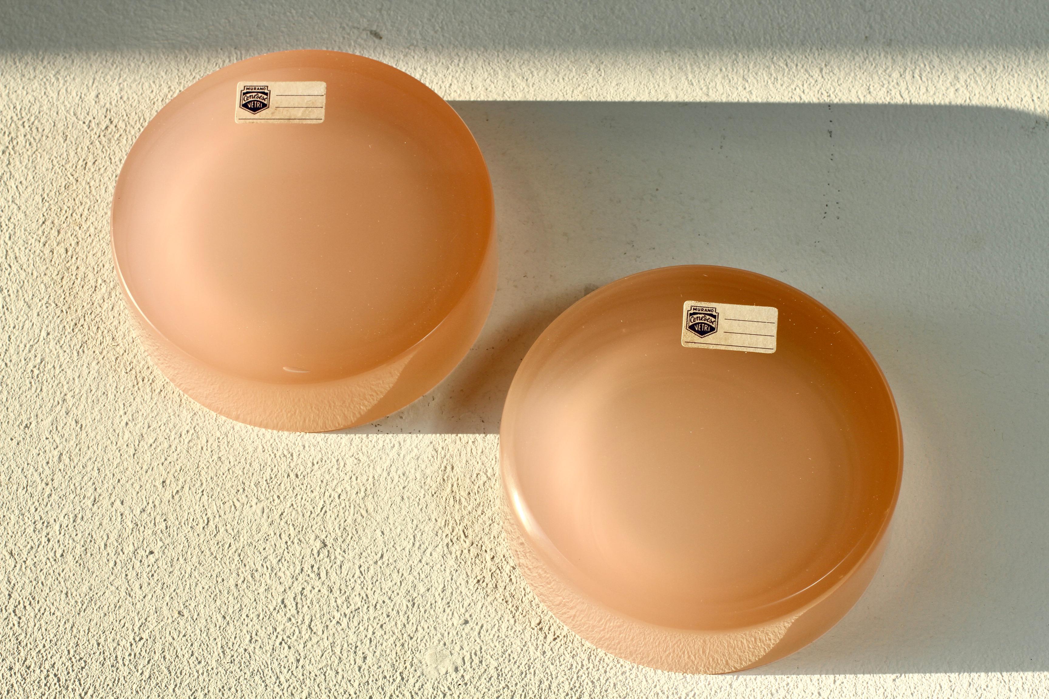 Cenedese Vintage Pink Pair of Opaline Murano Glass Dishes, Bowls, Ashtrays 1970s For Sale 2