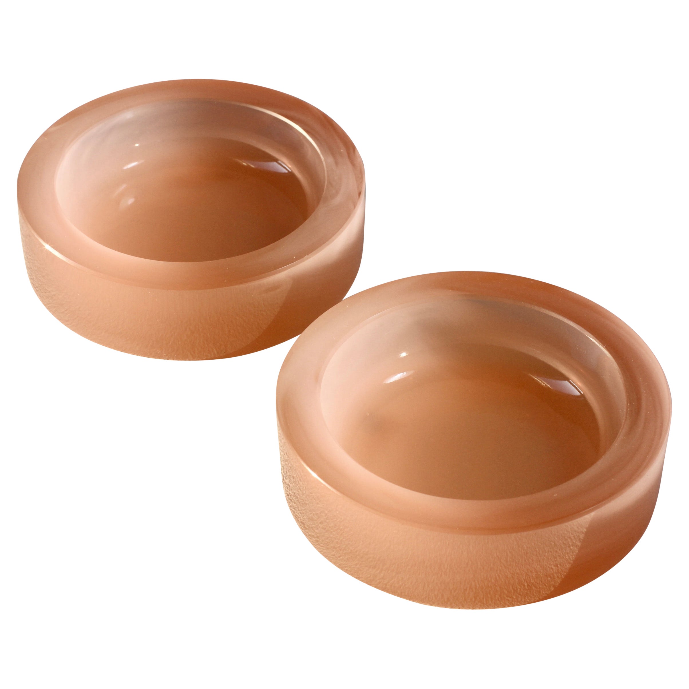 Cenedese Vintage Pink Pair of Opaline Murano Glass Dishes, Bowls, Ashtrays 1970s