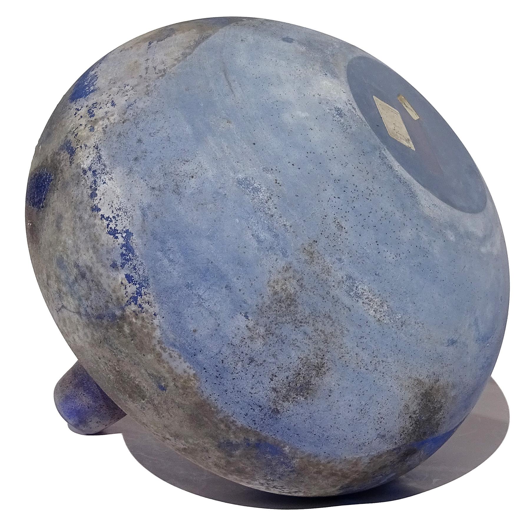 Cenedese Xlrg Murano Blue Black Gray Scavo Texture Italian Art Glass Flower Vase For Sale 5