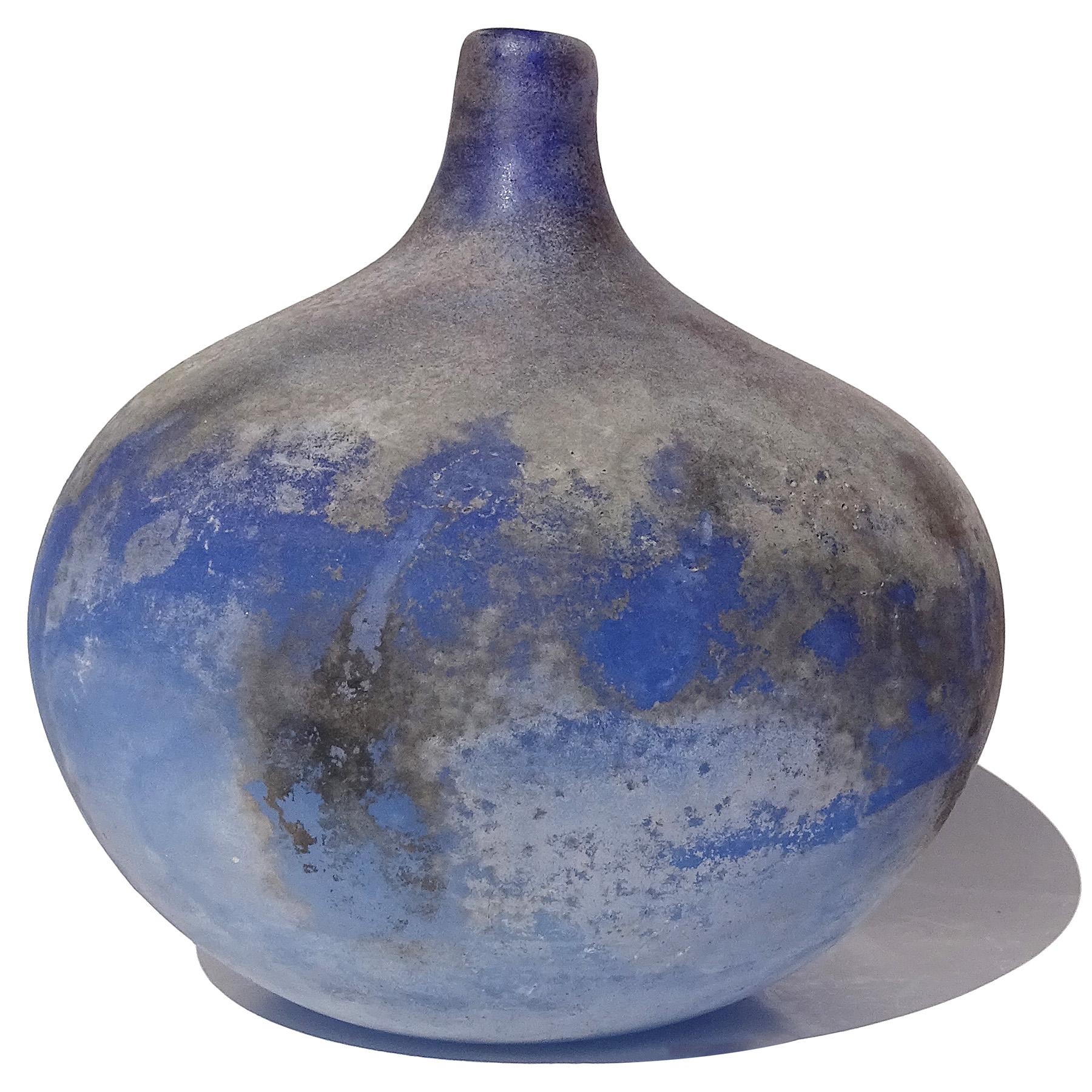 Beautiful and unusual, vintage Murano hand blown rich cobalt blue with excavated surface texture Italian art glass flower vase. The piece is documented to Cenedese company, with labels and signature on the bottom. Attributed to designer Antonio Da