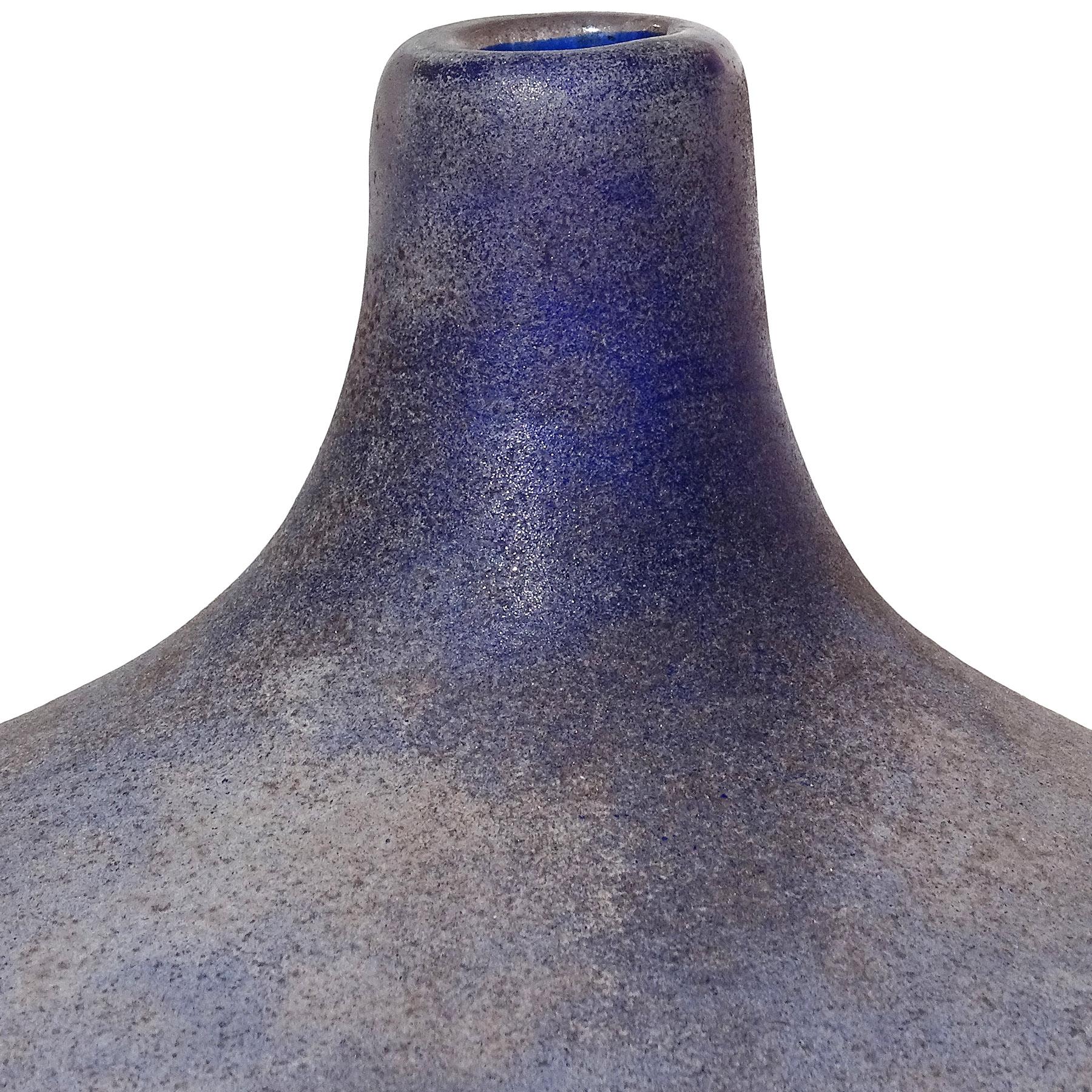 Cenedese Xlrg Murano Blue Black Gray Scavo Texture Italian Art Glass Flower Vase For Sale 2