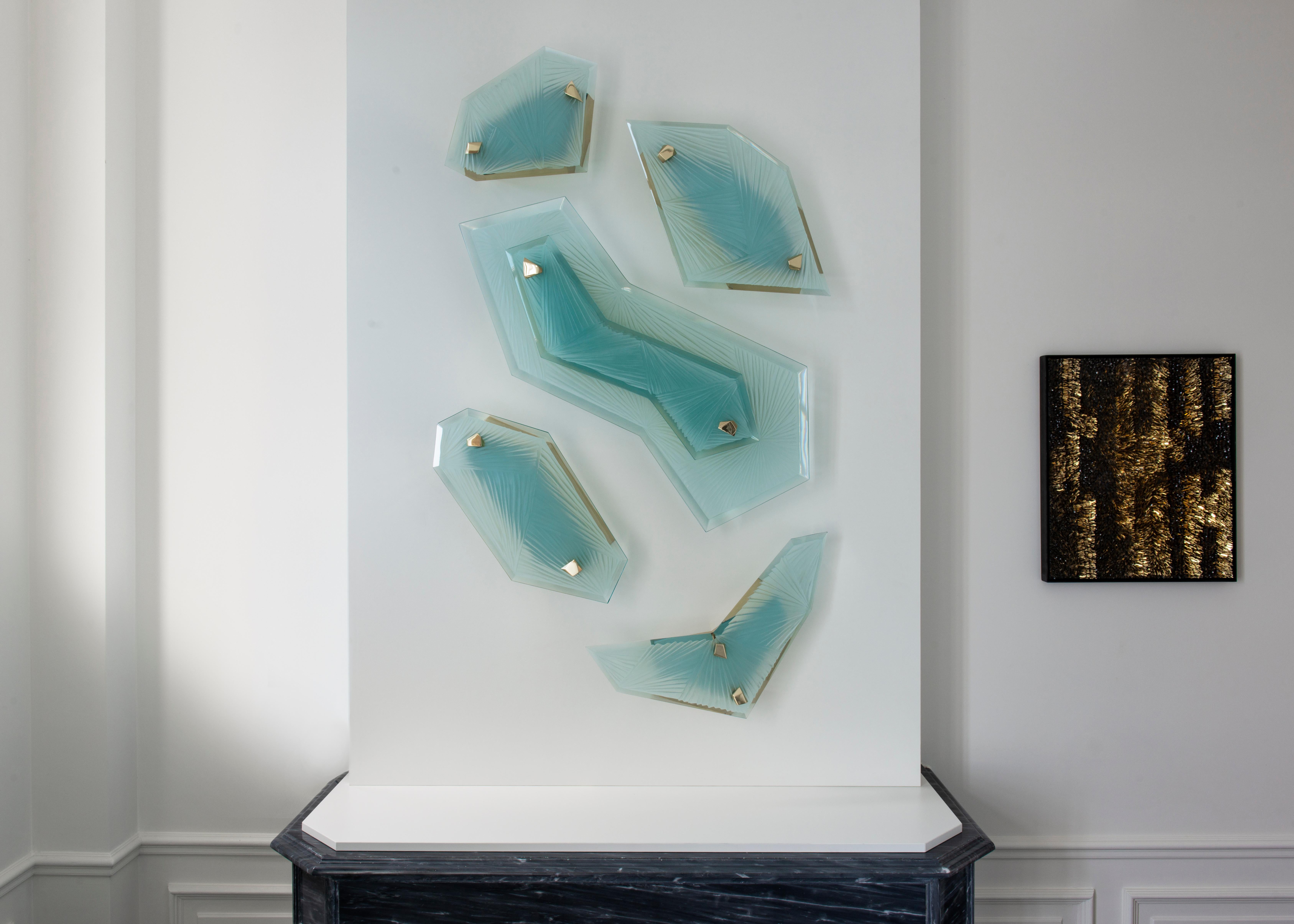 Studio-Made sconces in brass and hand carved glass by Domenico Ghirò as an Edition of 4 + this set as an Artist Proof.