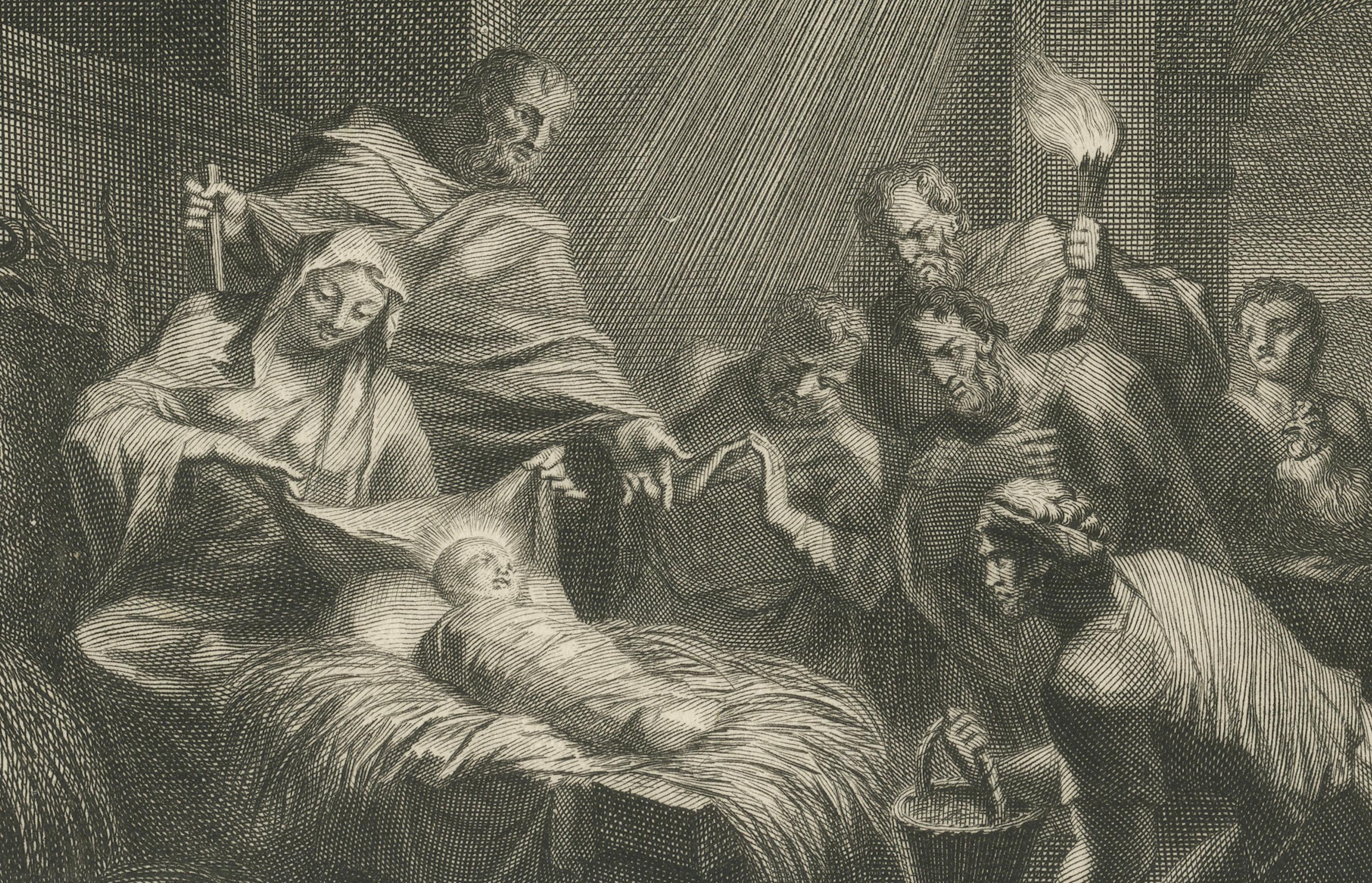 Zählung von Bethlehem und Christi Geburt - Mortier-Stich, 1700er Jahre (Graviert) im Angebot