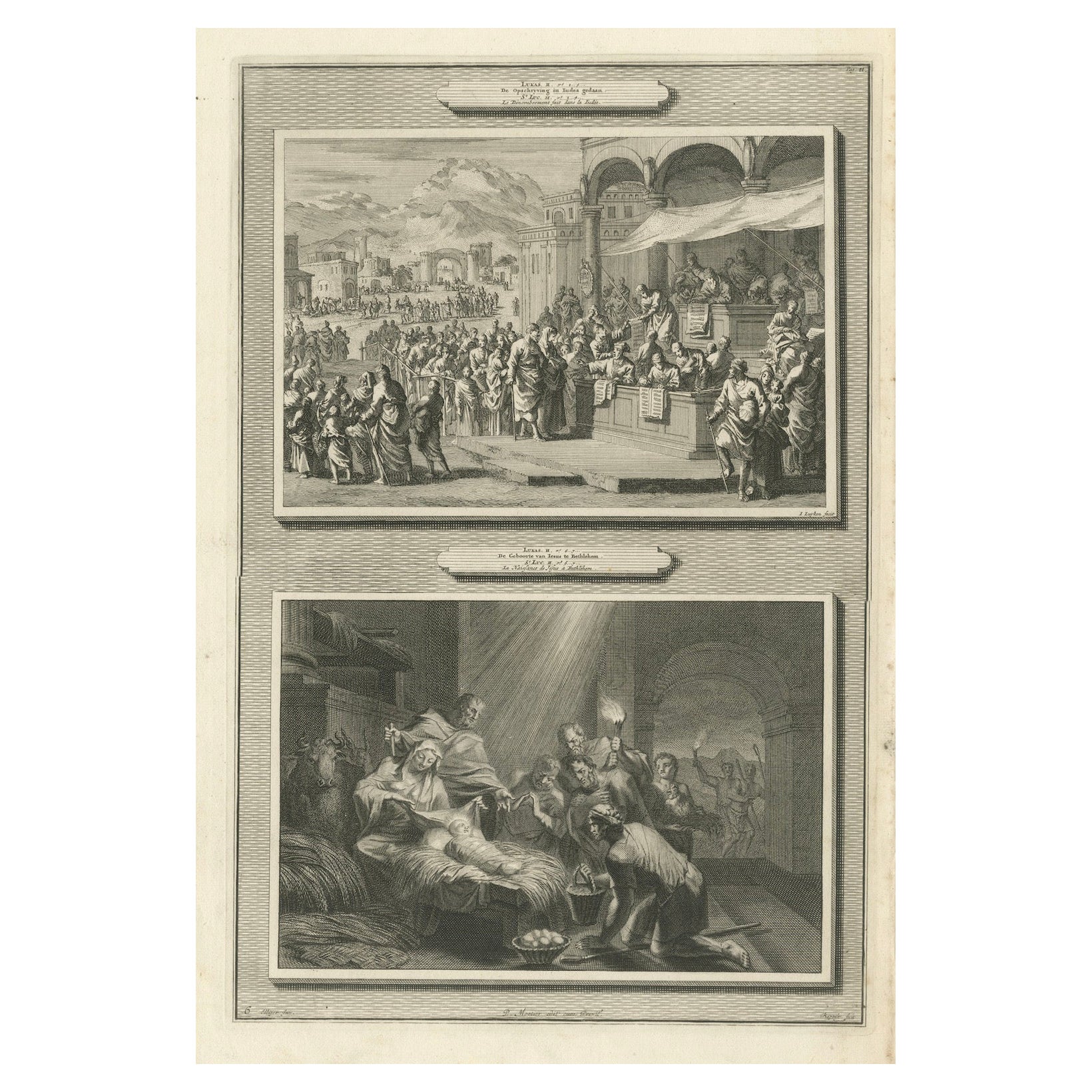 Census of Bethlehem & Christ’s Nativity – Mortier Engraving, 1700s