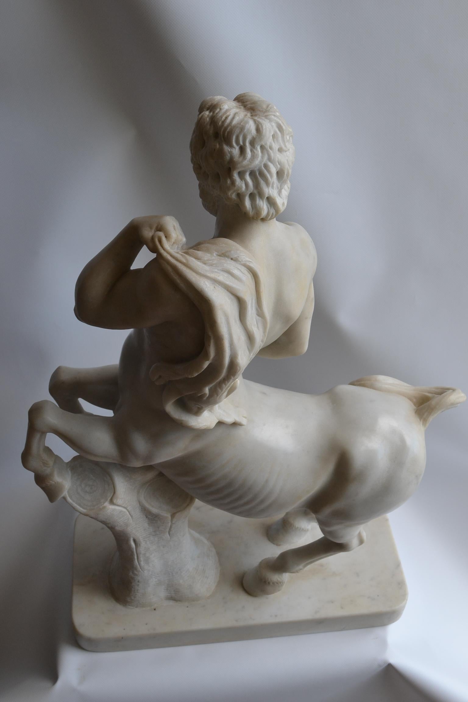 Centaur carved on white Carrara marble -made in italy -handmade For Sale 6