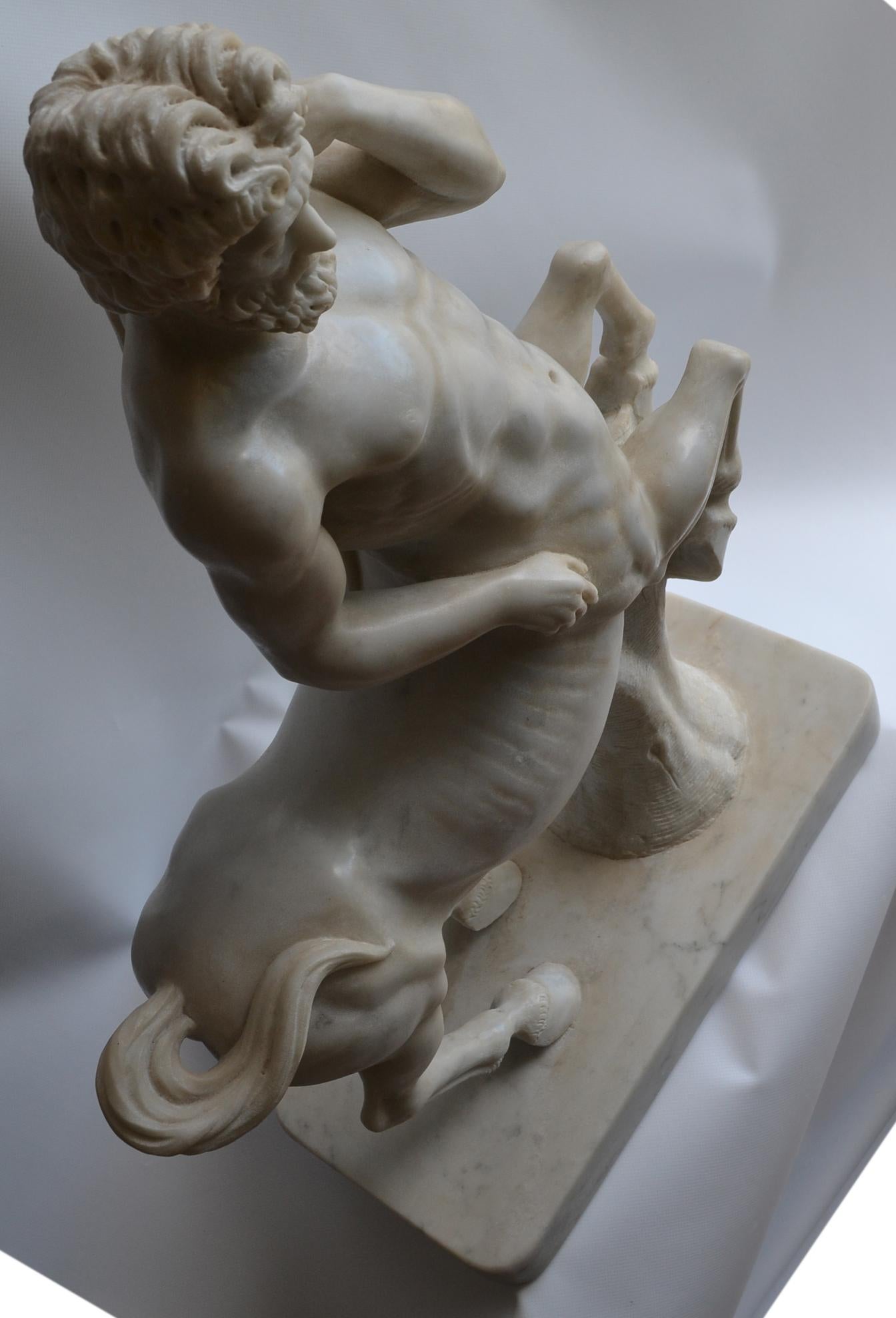 Hand-Crafted Centaur carved on white Carrara marble -made in italy -handmade For Sale