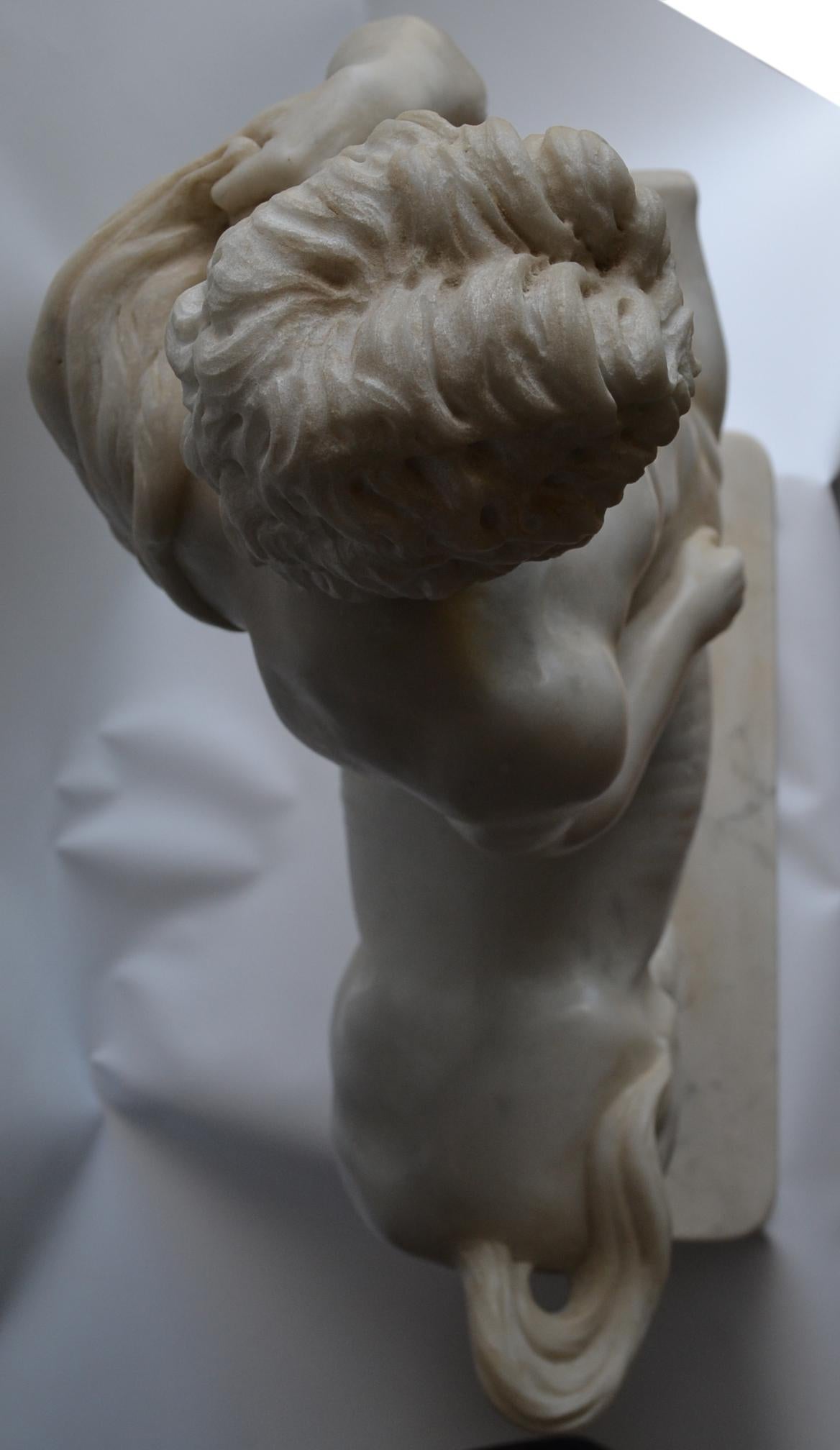Late 20th Century Centaur carved on white Carrara marble -made in italy -handmade For Sale
