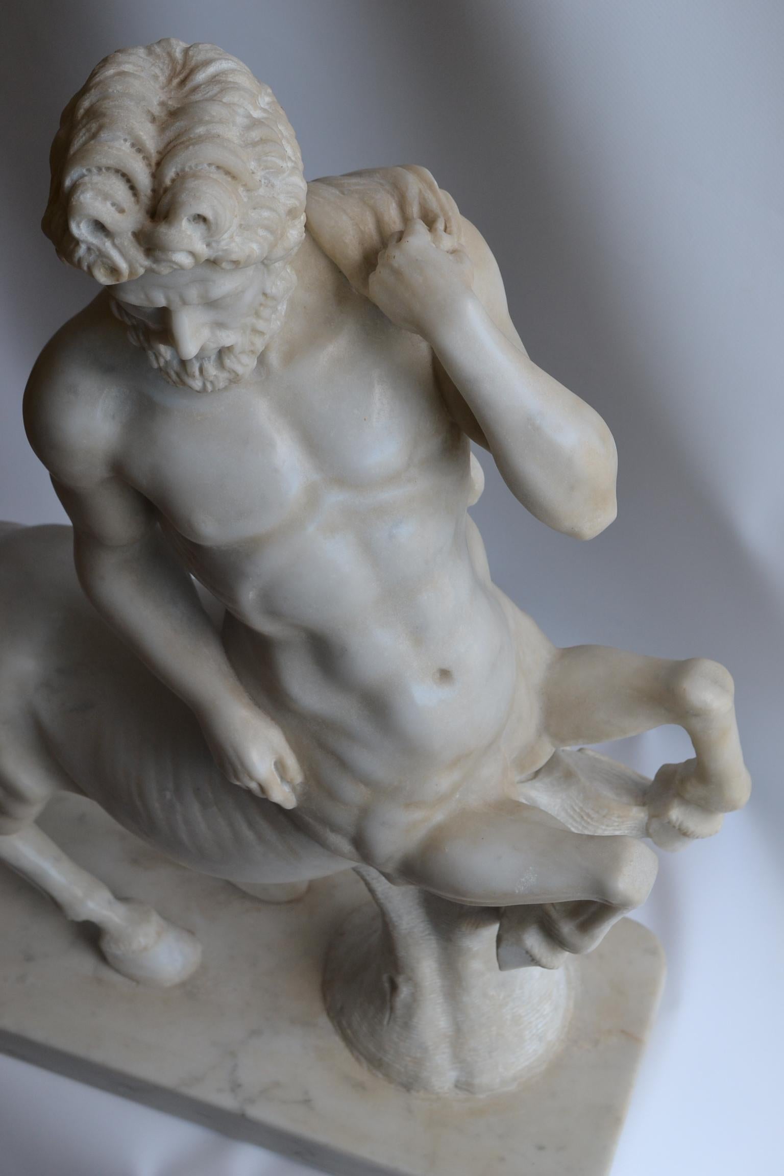 Carrara Marble Centaur carved on white Carrara marble -made in italy -handmade For Sale