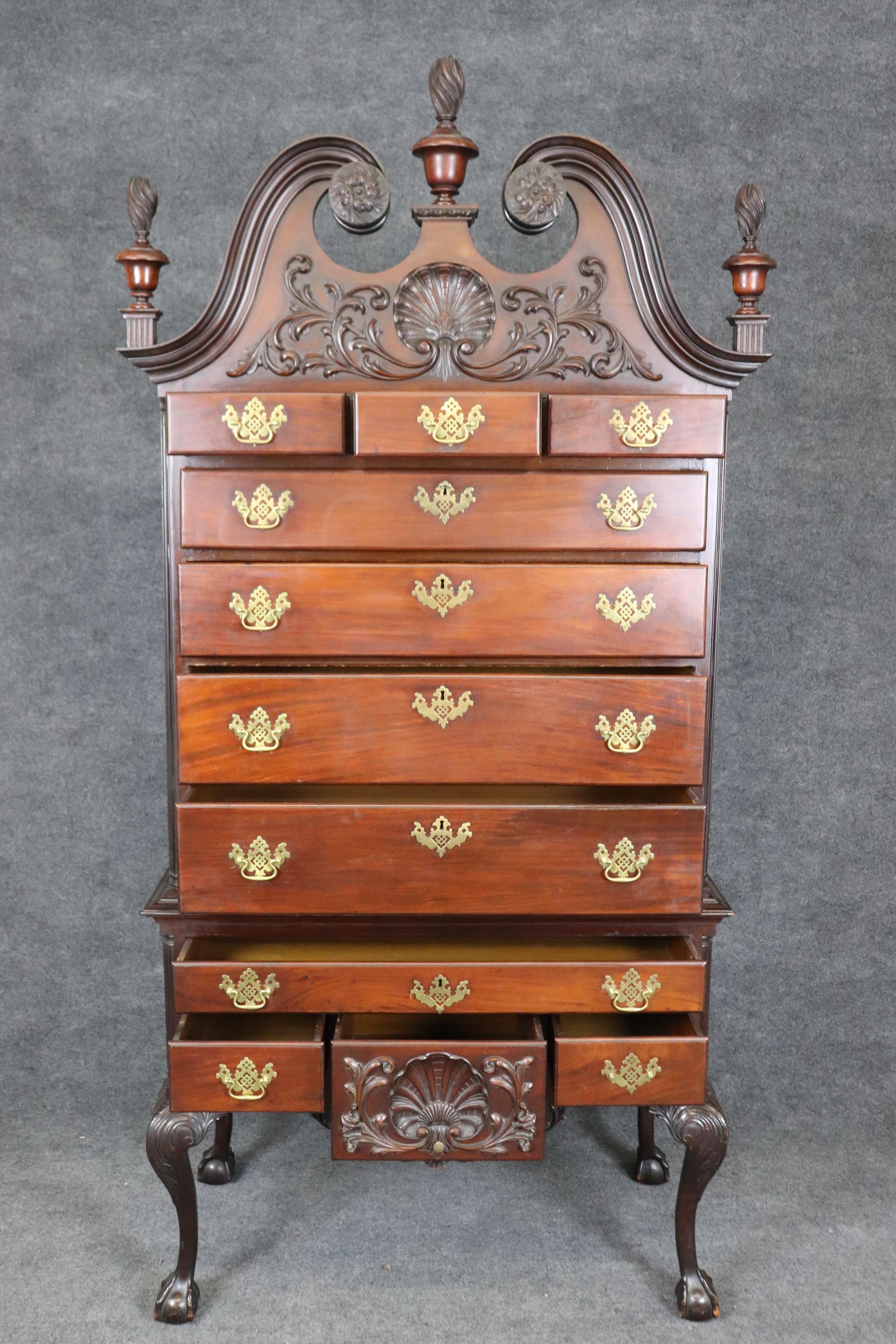 Centennial Antique 1870s Era Philadelphia Carved Mahogany Highboy with Shells For Sale 8