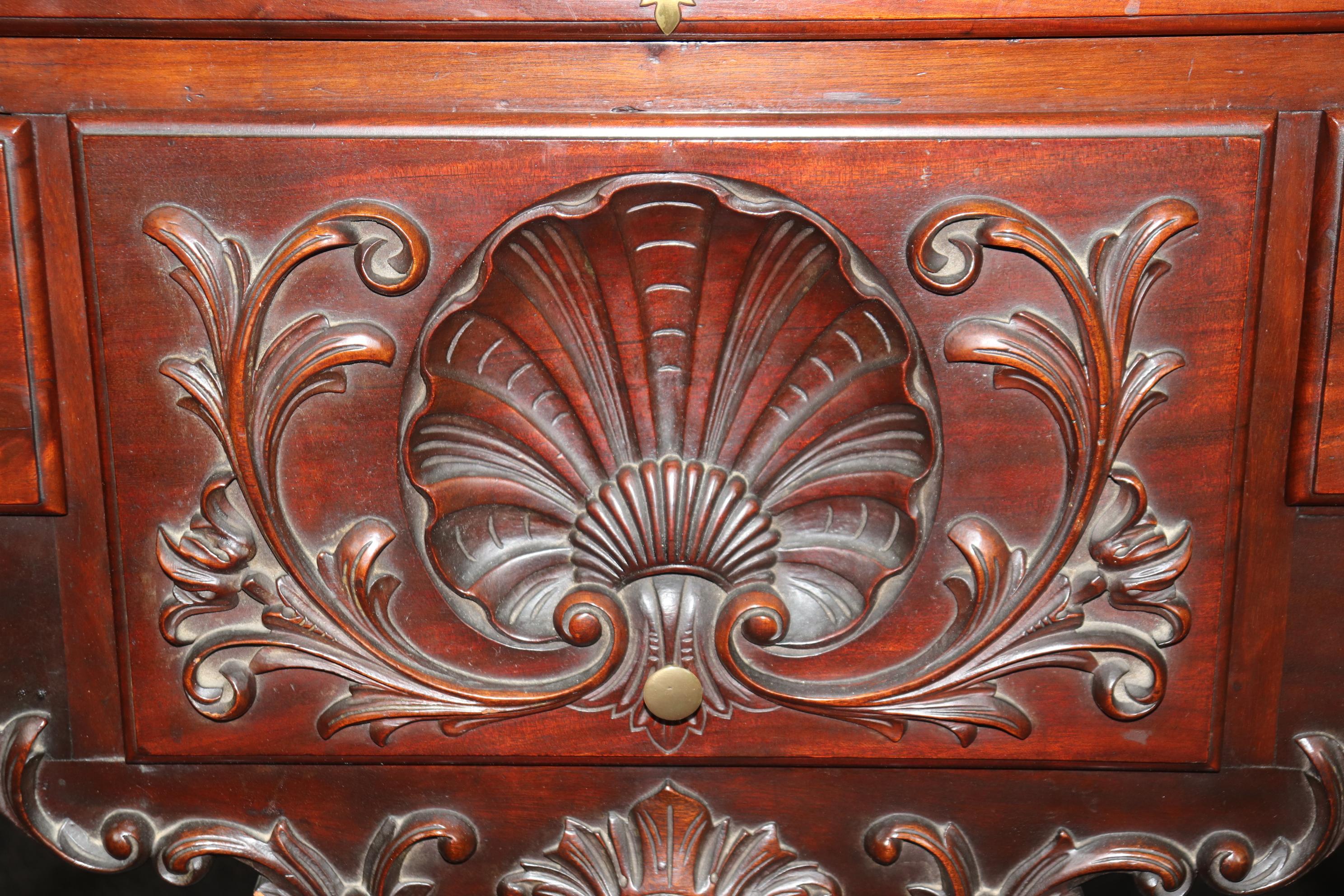 Centennial Antique 1870s Era Philadelphia Carved Mahogany Highboy with Shells For Sale 1