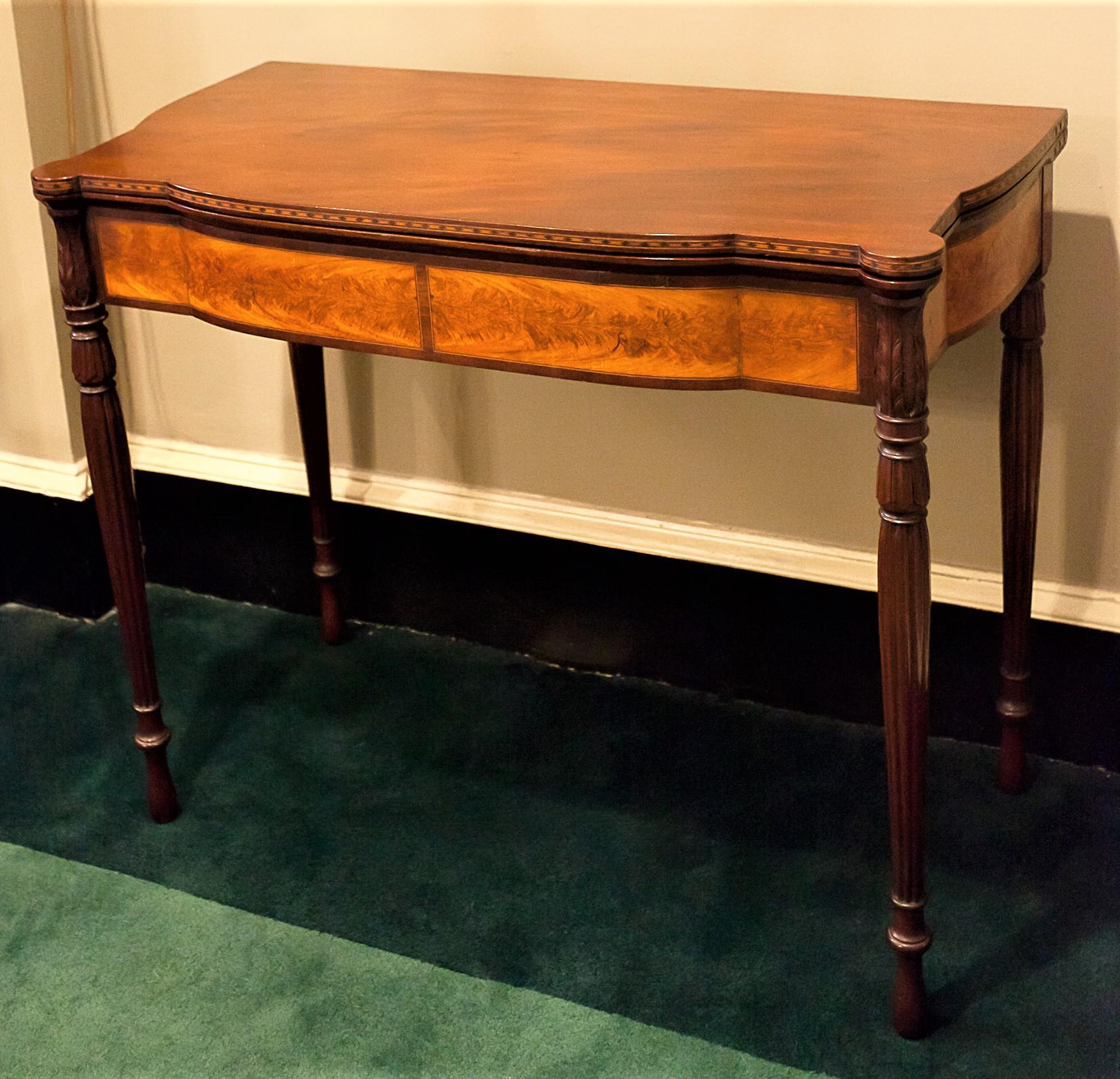American Centennial Federal Style Sheraton Mahogany and Flaming Birch Card Table